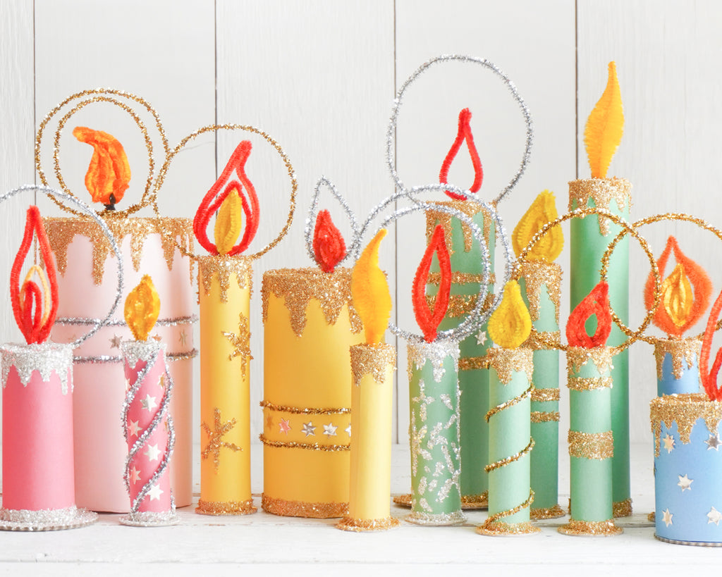 Retro Paper Christmas Candles made from Cardboard Tubes and Paper