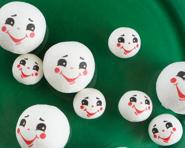 Spun Cotton Heads: FROSTY - Vintage-Style Jolly Snowman Heads with Faces,  12 Pcs.