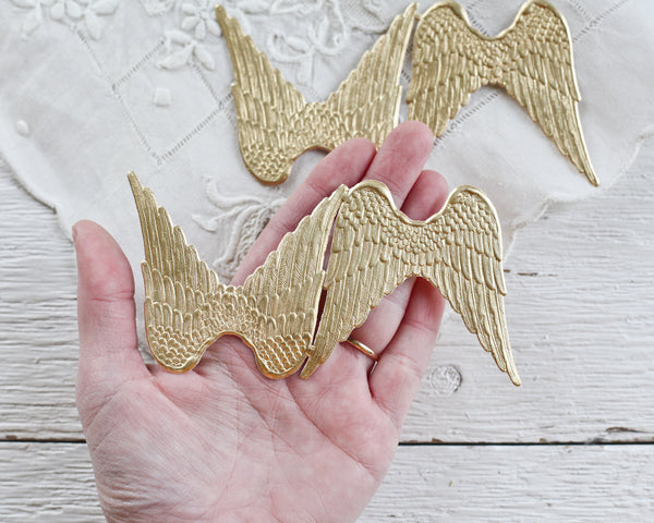 Scrap Die cut German Dresden Gold Foil Paper Medium Angel Wings