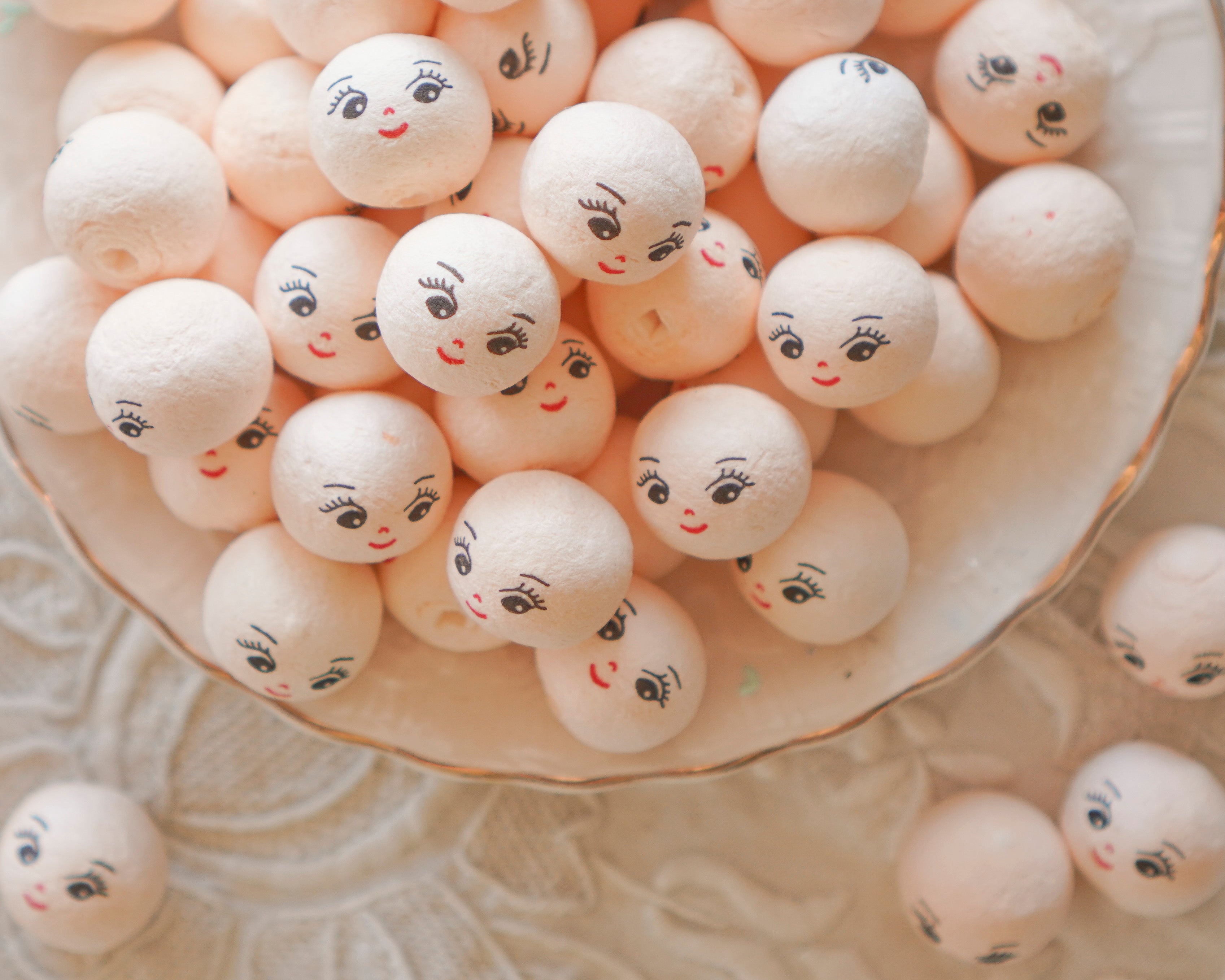 Mini Spun Cotton Heads: CHARM - 18mm Cream Vintage-Style Cotton Doll Heads,  12 Pcs.