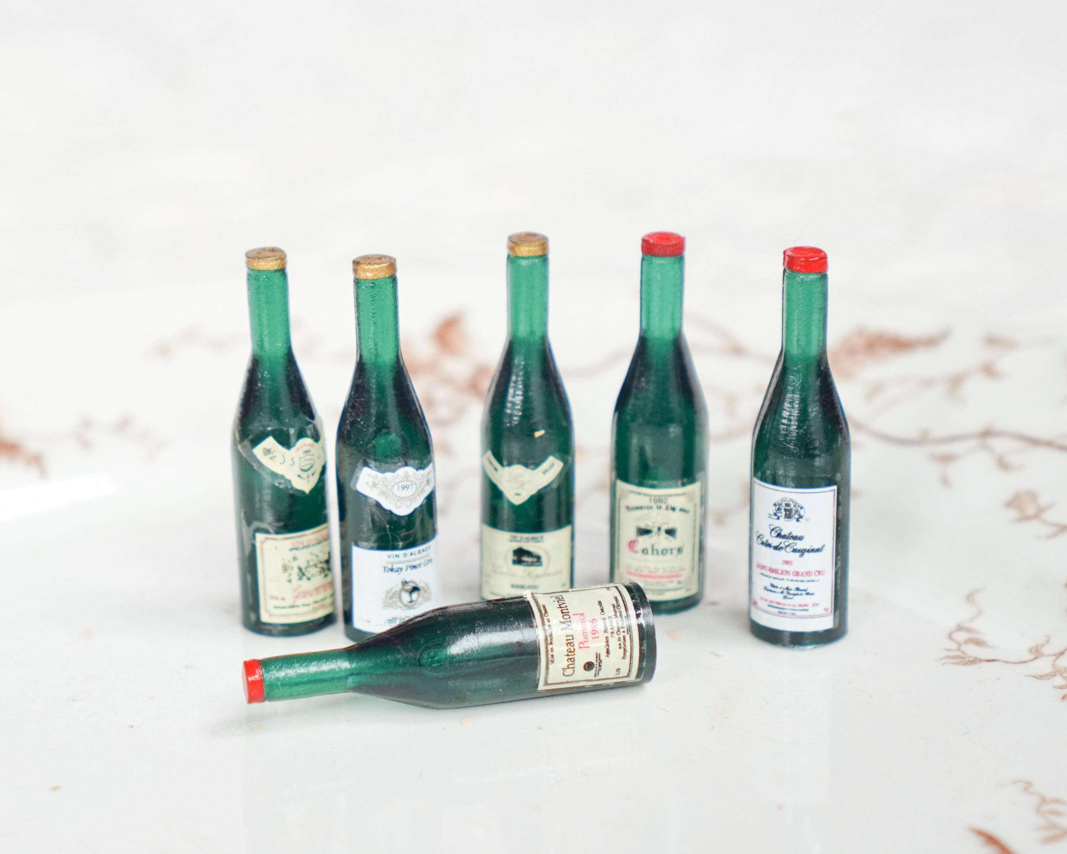 Miniature Wine Bottles - Tiny Dollhouse 1:12 Scale Bottle Minis, 6 Pcs.