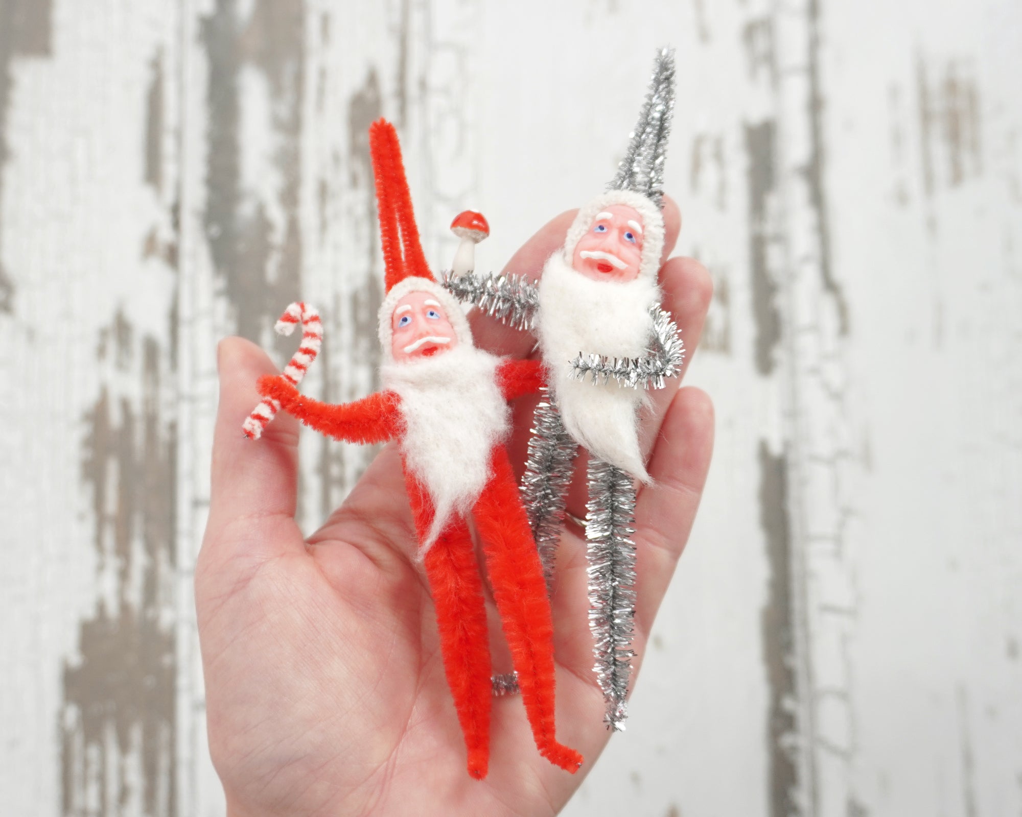 Chenille Santa Pipe Cleaner Ornament Craft Kit, Vintage Style Bump Chenille Santa Supply Pack