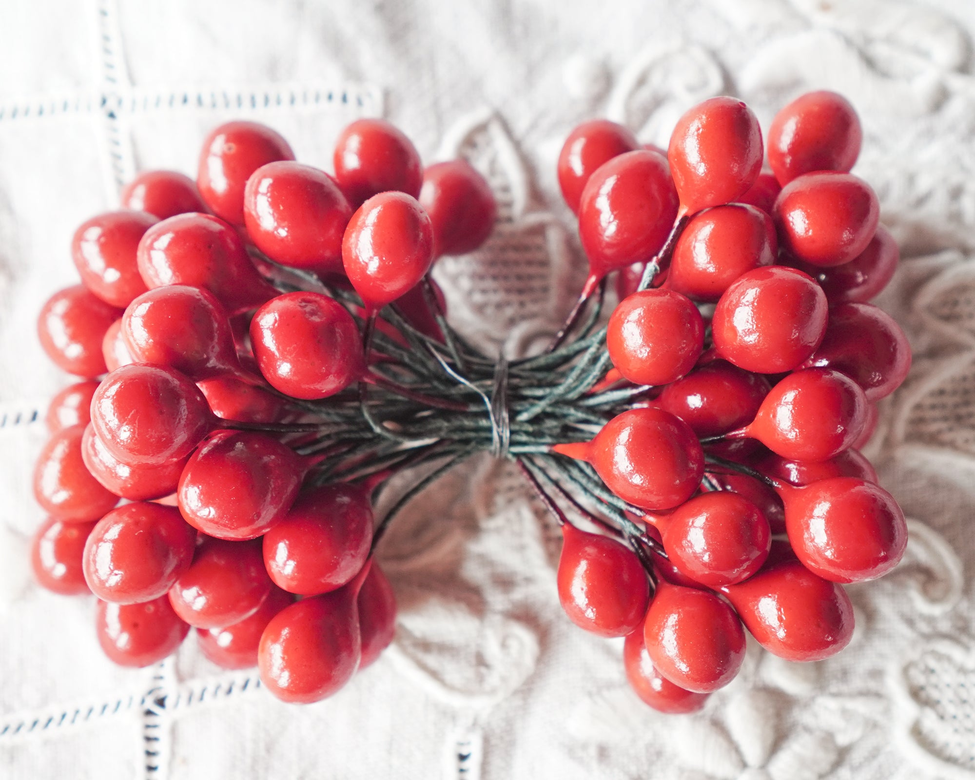 Holly Berry Stems - Double-Ended Red Berries on Wire Stems, 36 Pcs.