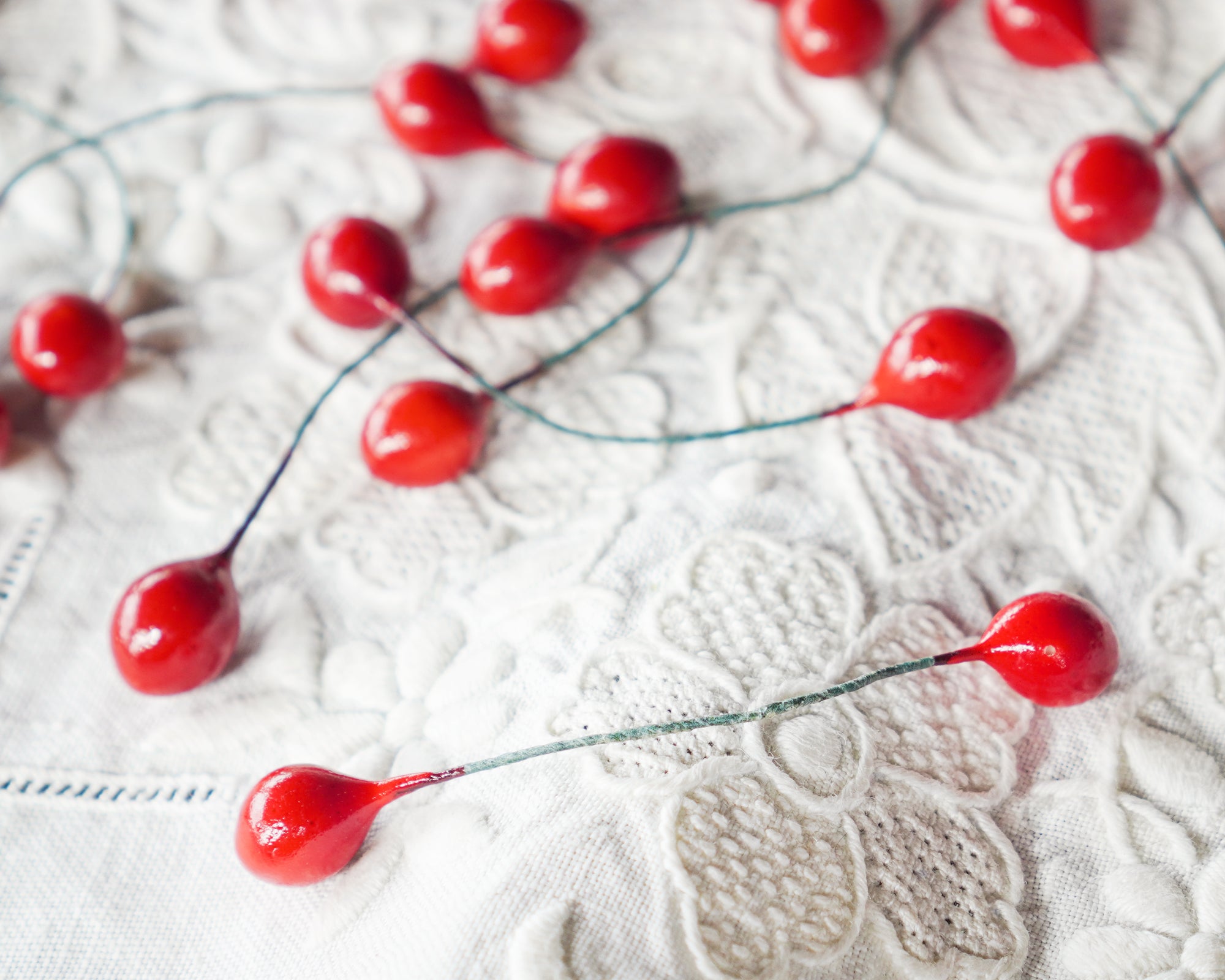 Holly Berry Stems - Double-Ended Red Berries on Wire Stems, 36 Pcs.