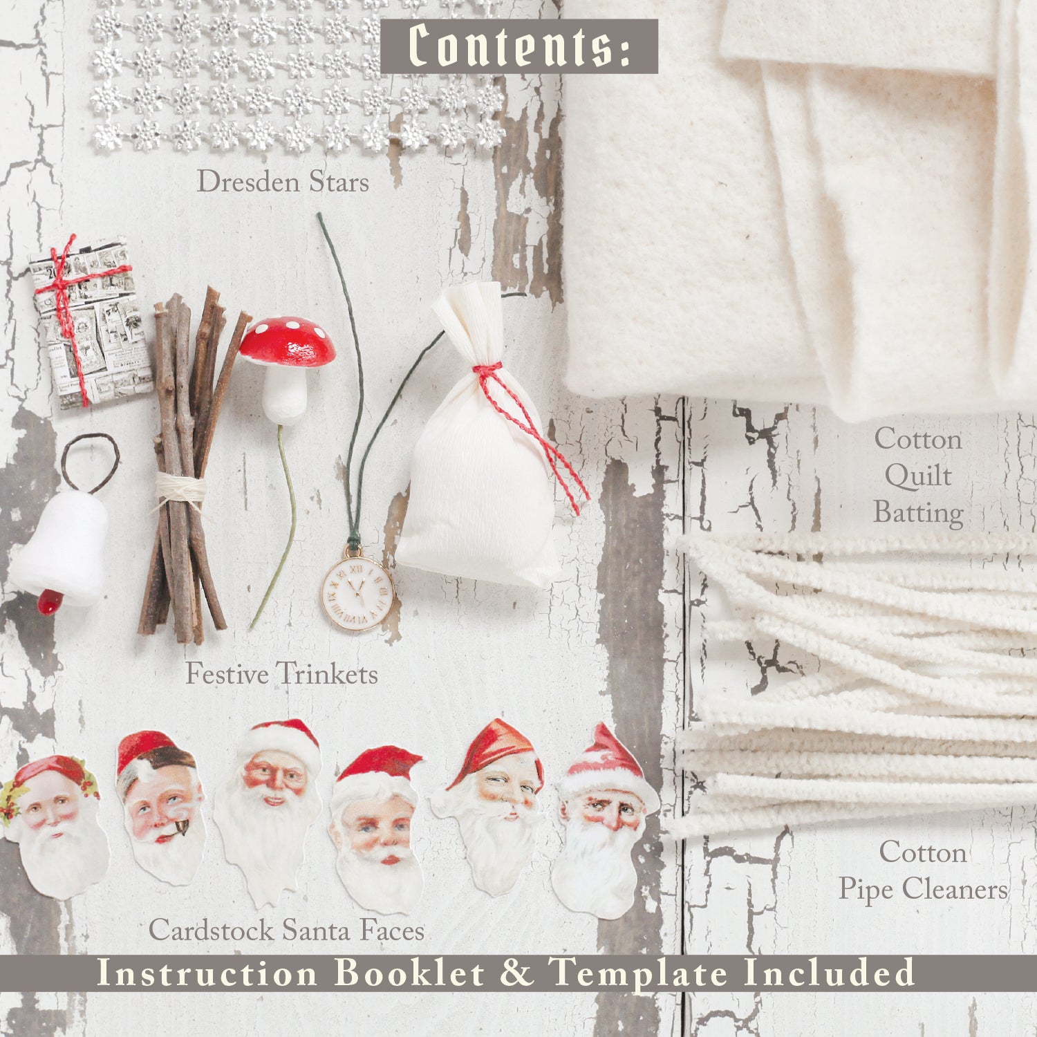 Spun Cotton Santa Kit - Father Christmas Ornament Craft Supply Pack