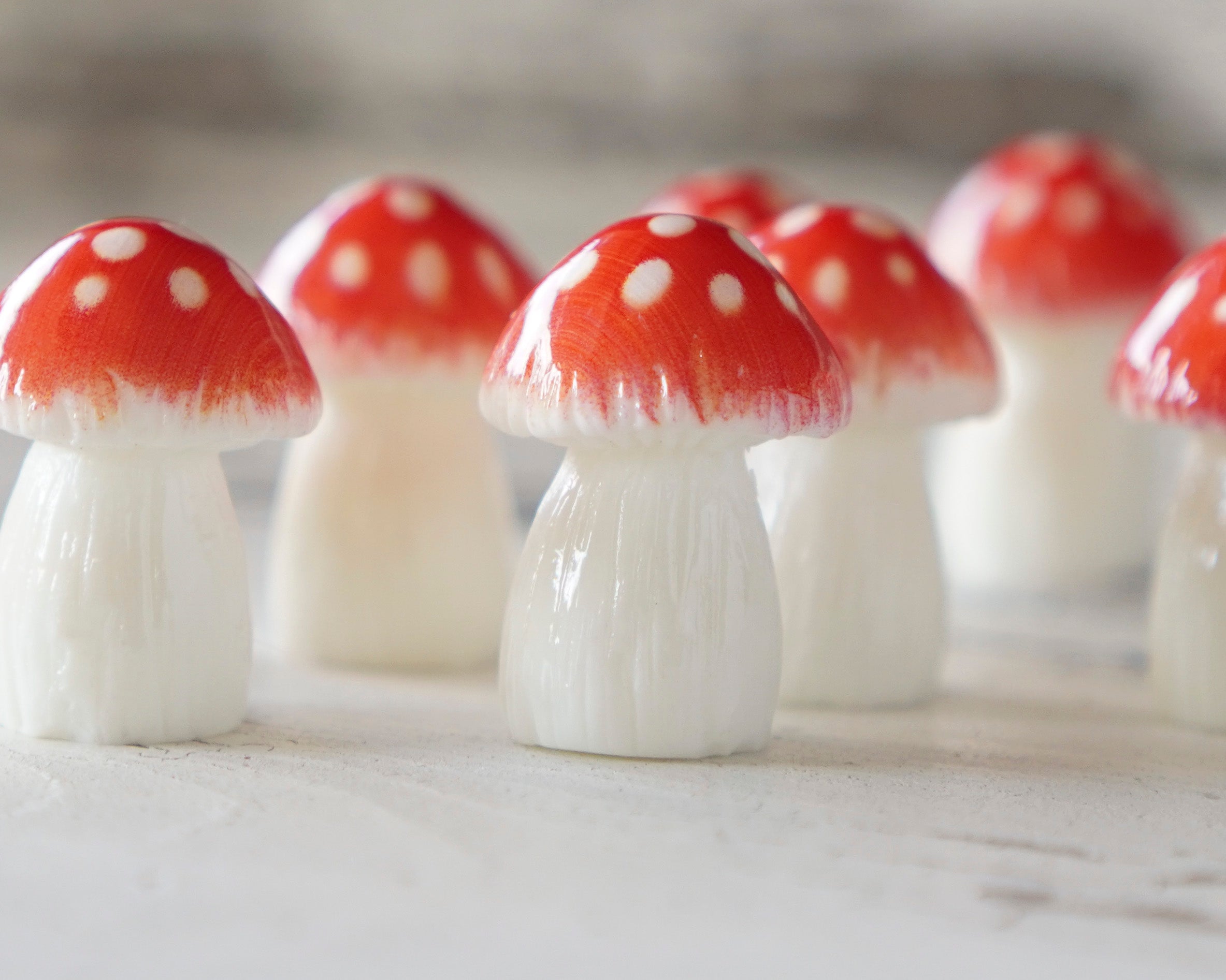 Miniature Plastic Toadstools - 8 Small Red Fairy Garden Mushrooms for Crafts