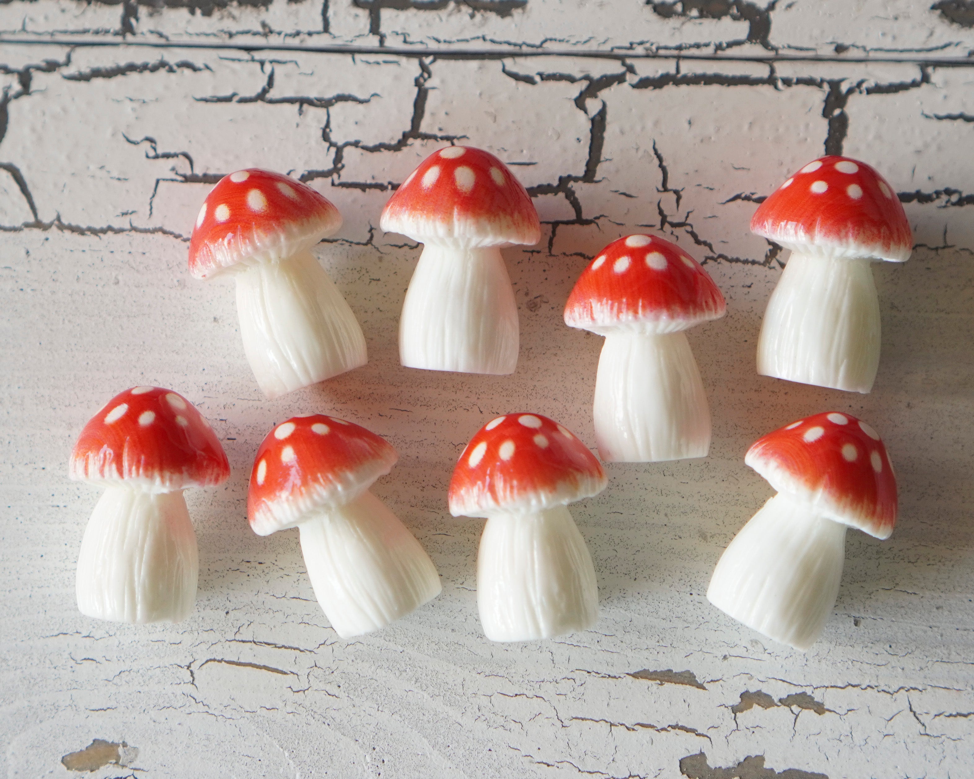 Miniature Plastic Toadstools - 8 Small Red Fairy Garden Mushrooms for Crafts