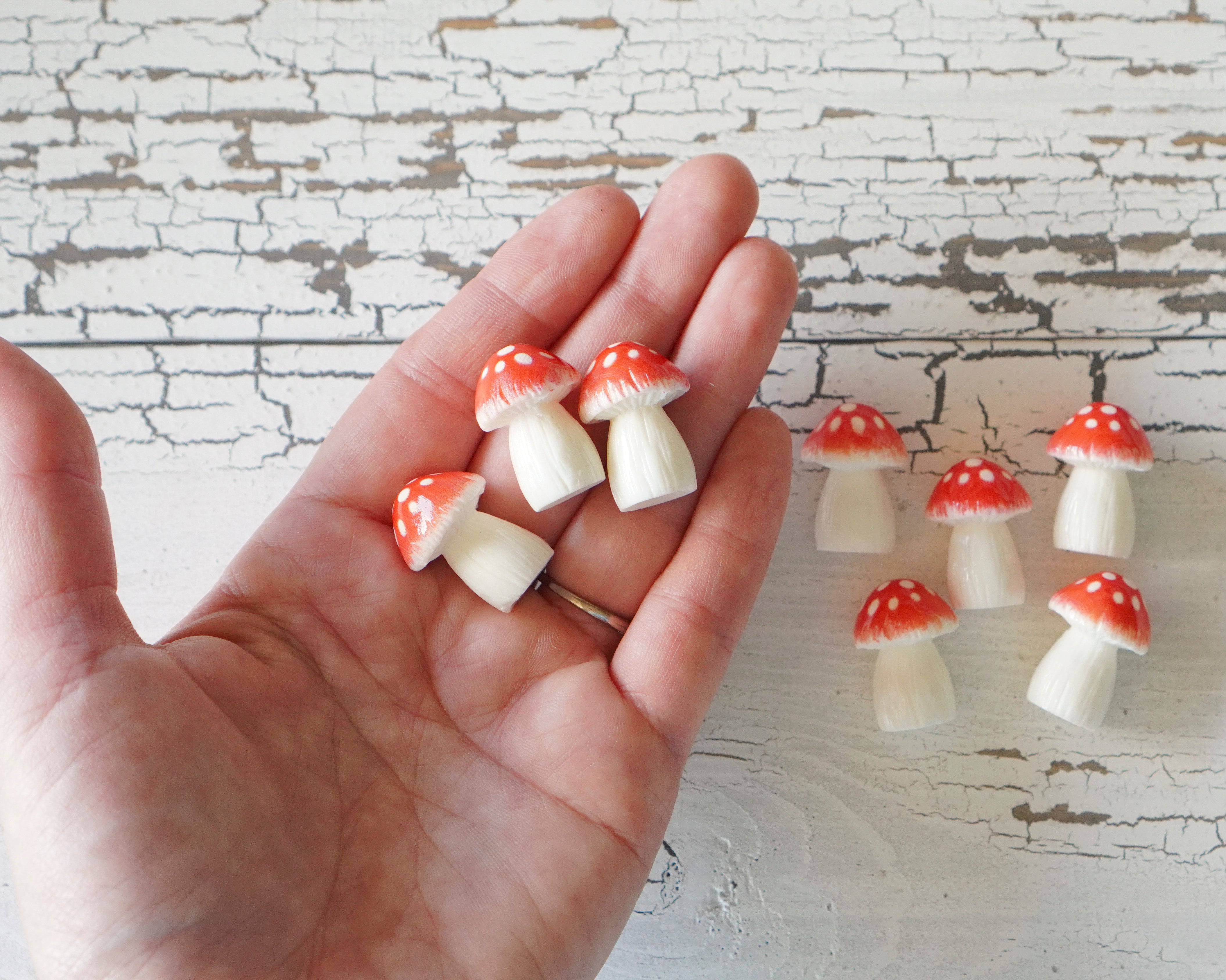 Miniature Plastic Toadstools - 8 Small Red Fairy Garden Mushrooms for Crafts