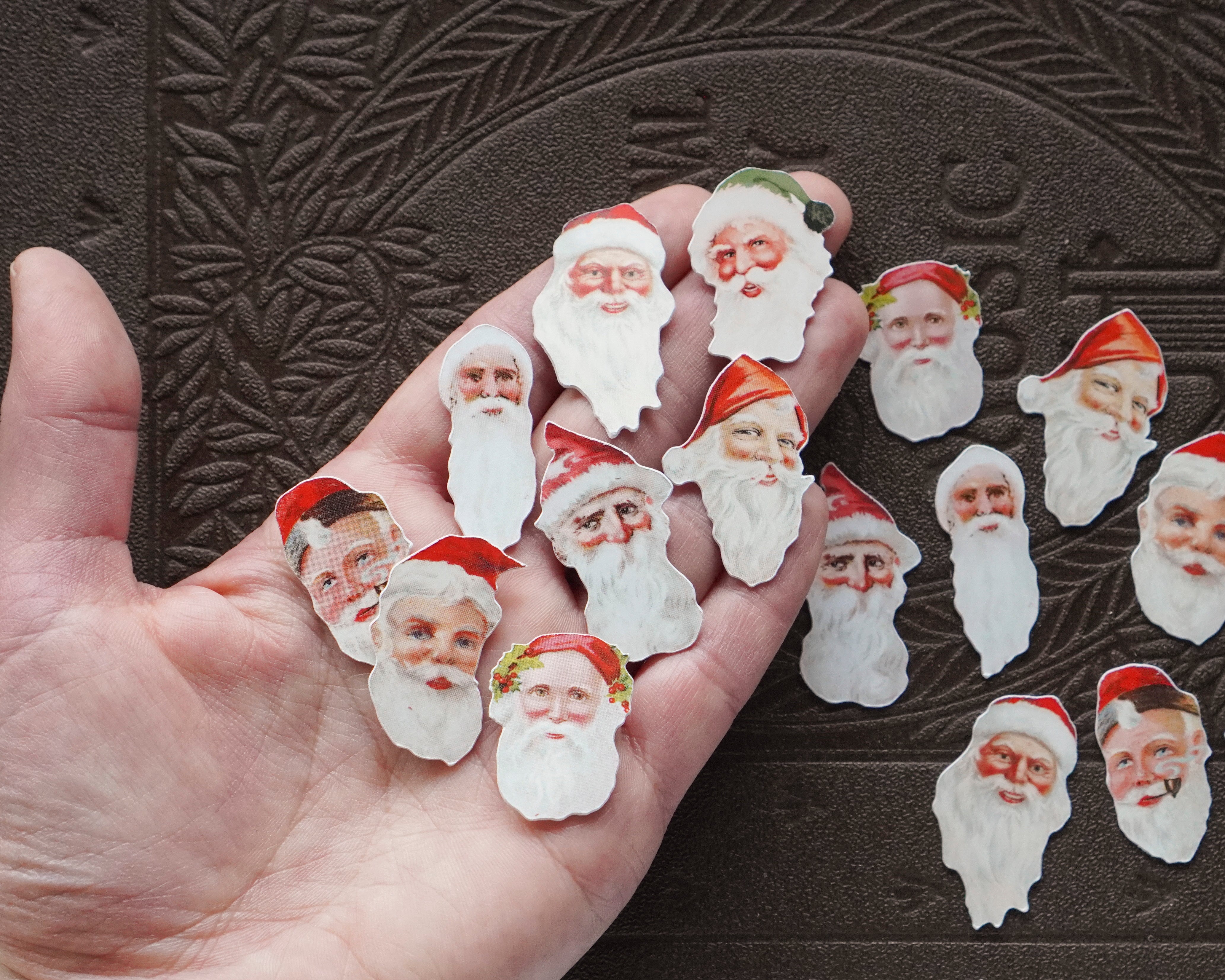 Santa Scrap Faces - Miniature Antique Style Cardstock Santa Face Embellishments, 16 Pcs.