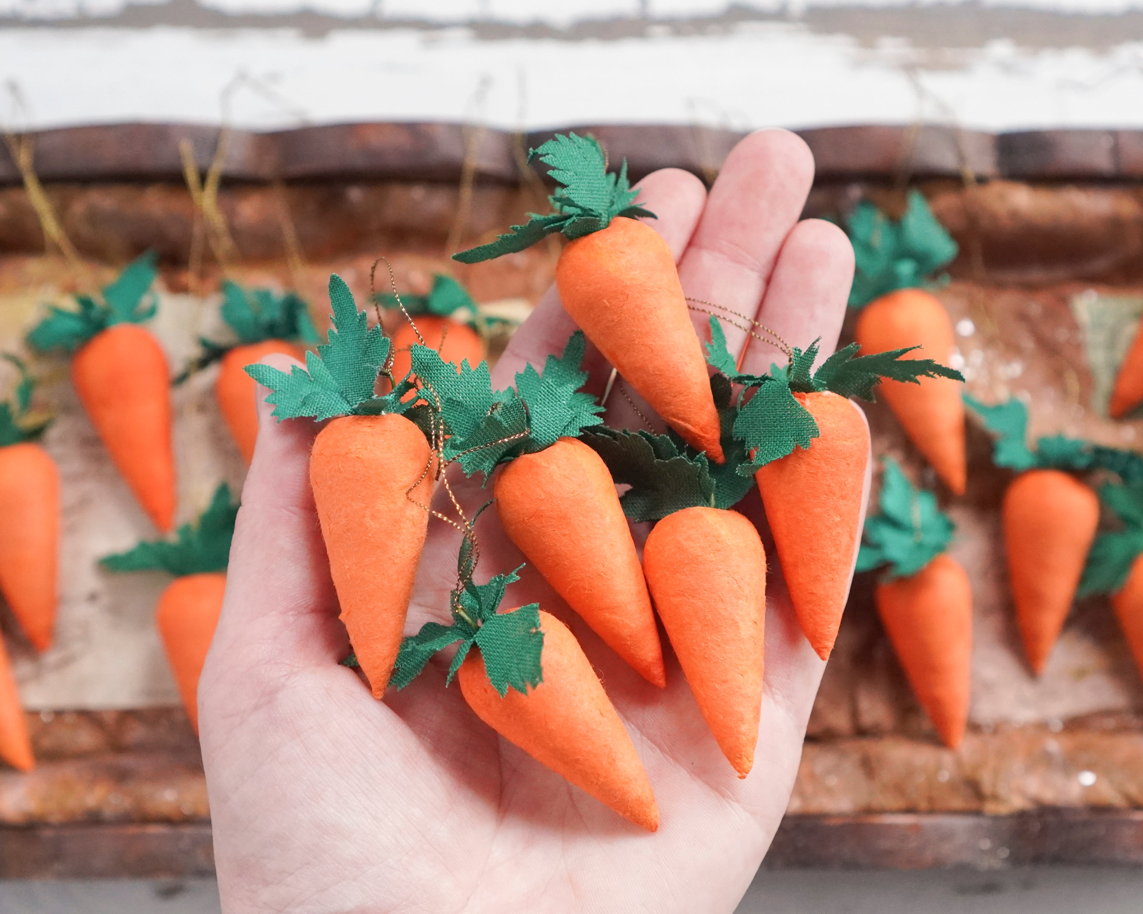 Spun Cotton Carrot Ornaments - Set of 6 Mini Carrot Easter Decorations