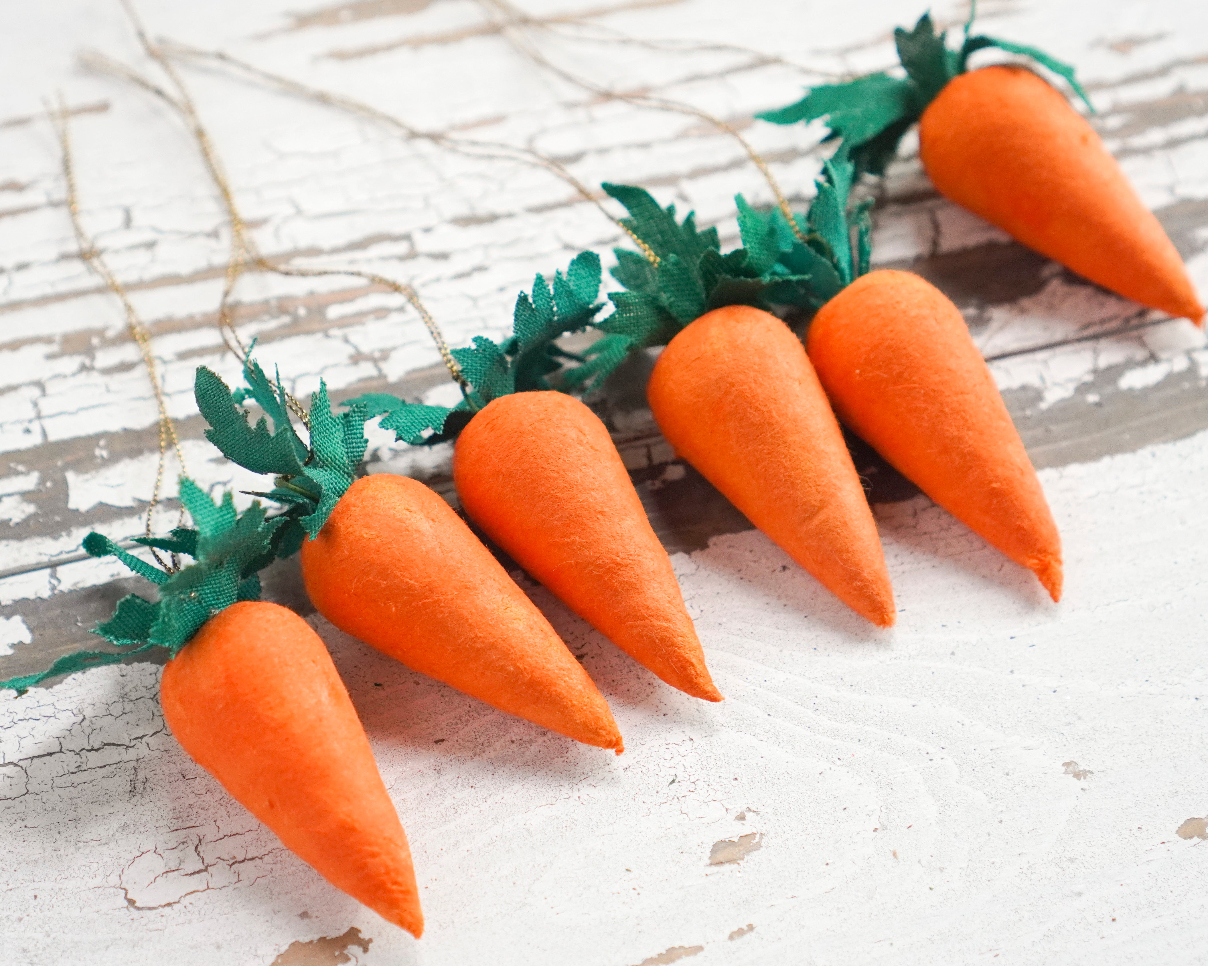 Spun Cotton Carrot Ornaments - Set of 6 Mini Carrot Easter Decorations