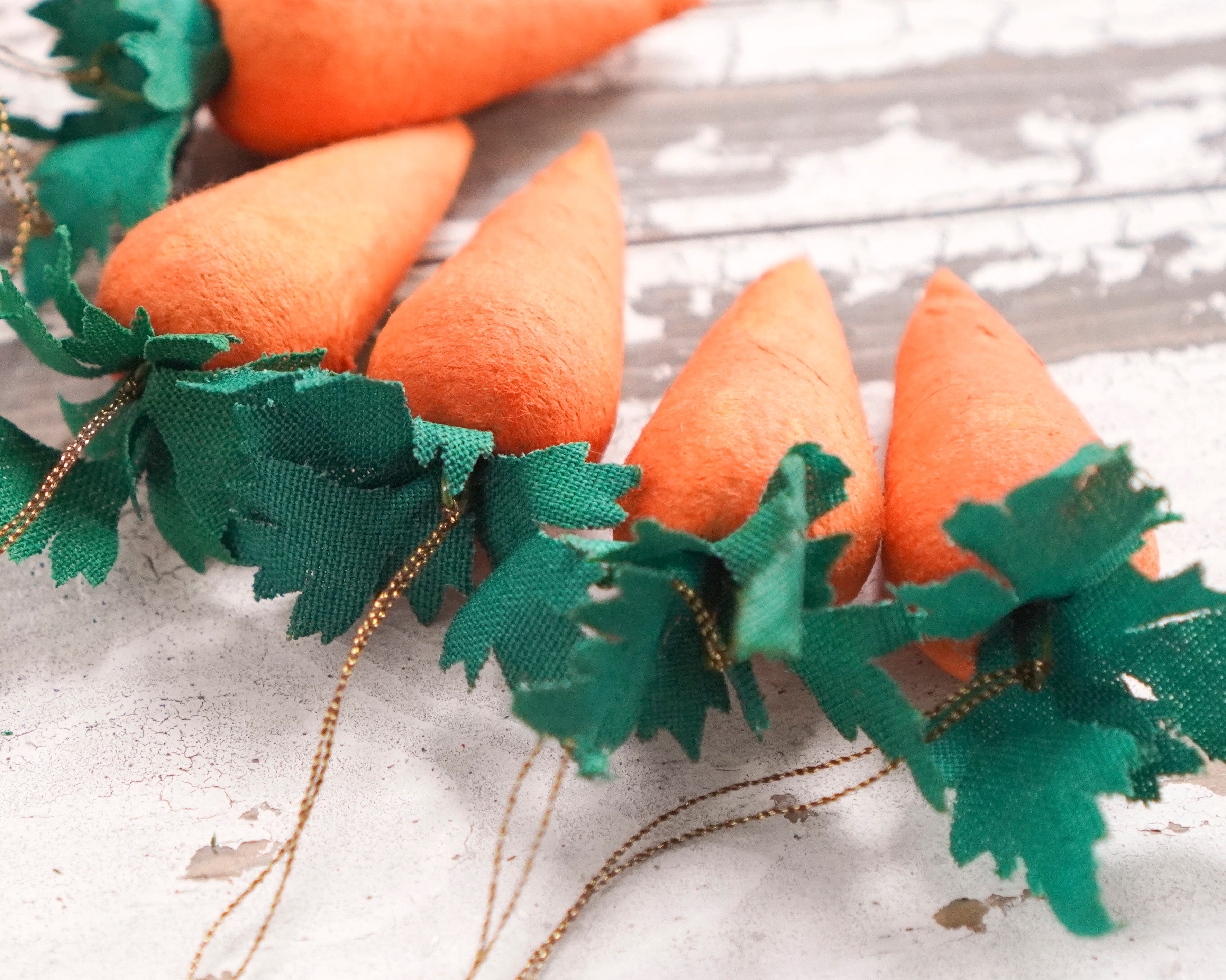 Spun Cotton Carrot Ornaments - Set of 6 Mini Carrot Easter Decorations