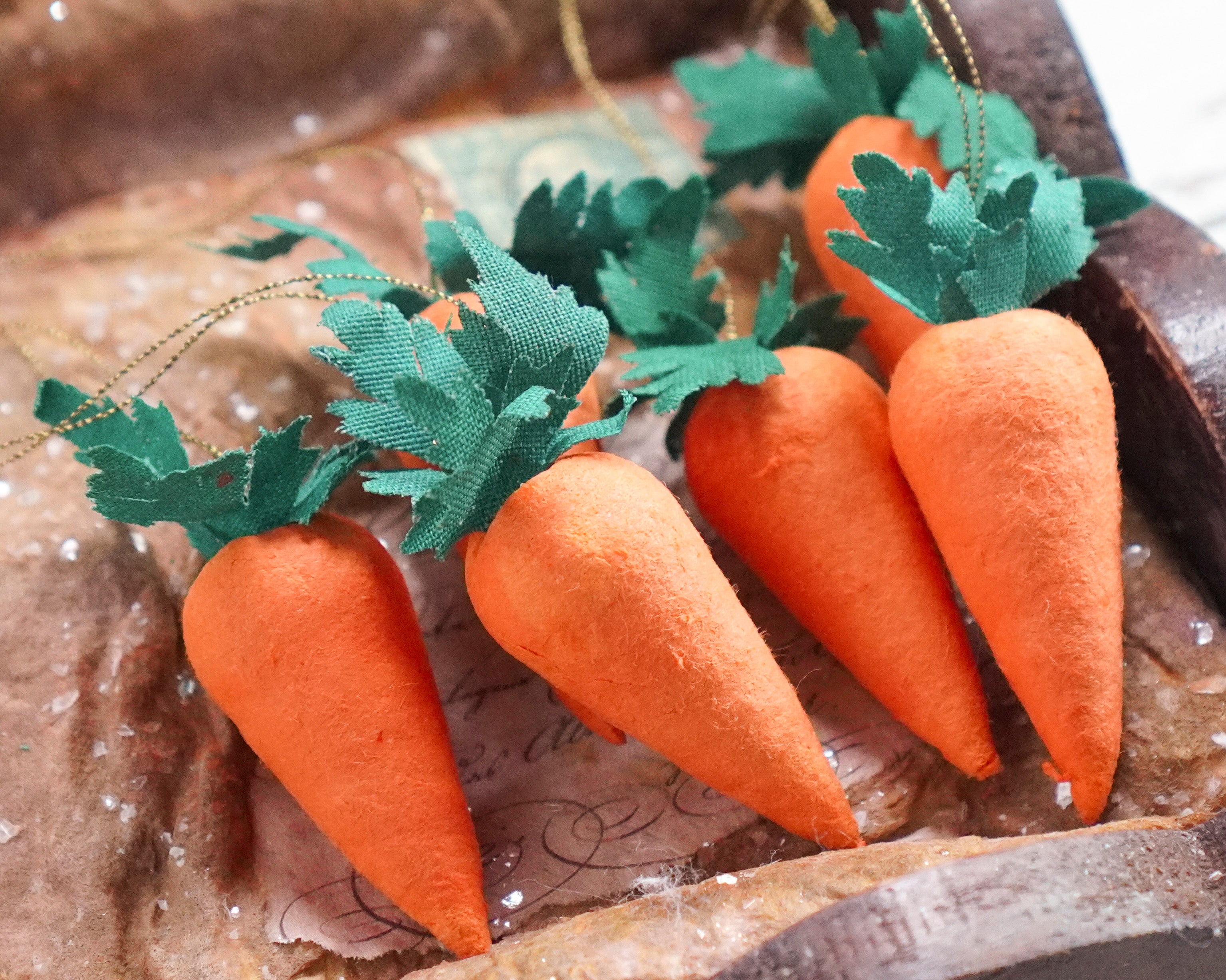 Spun Cotton Carrot Ornaments - Set of 6 Mini Carrot Easter Decorations