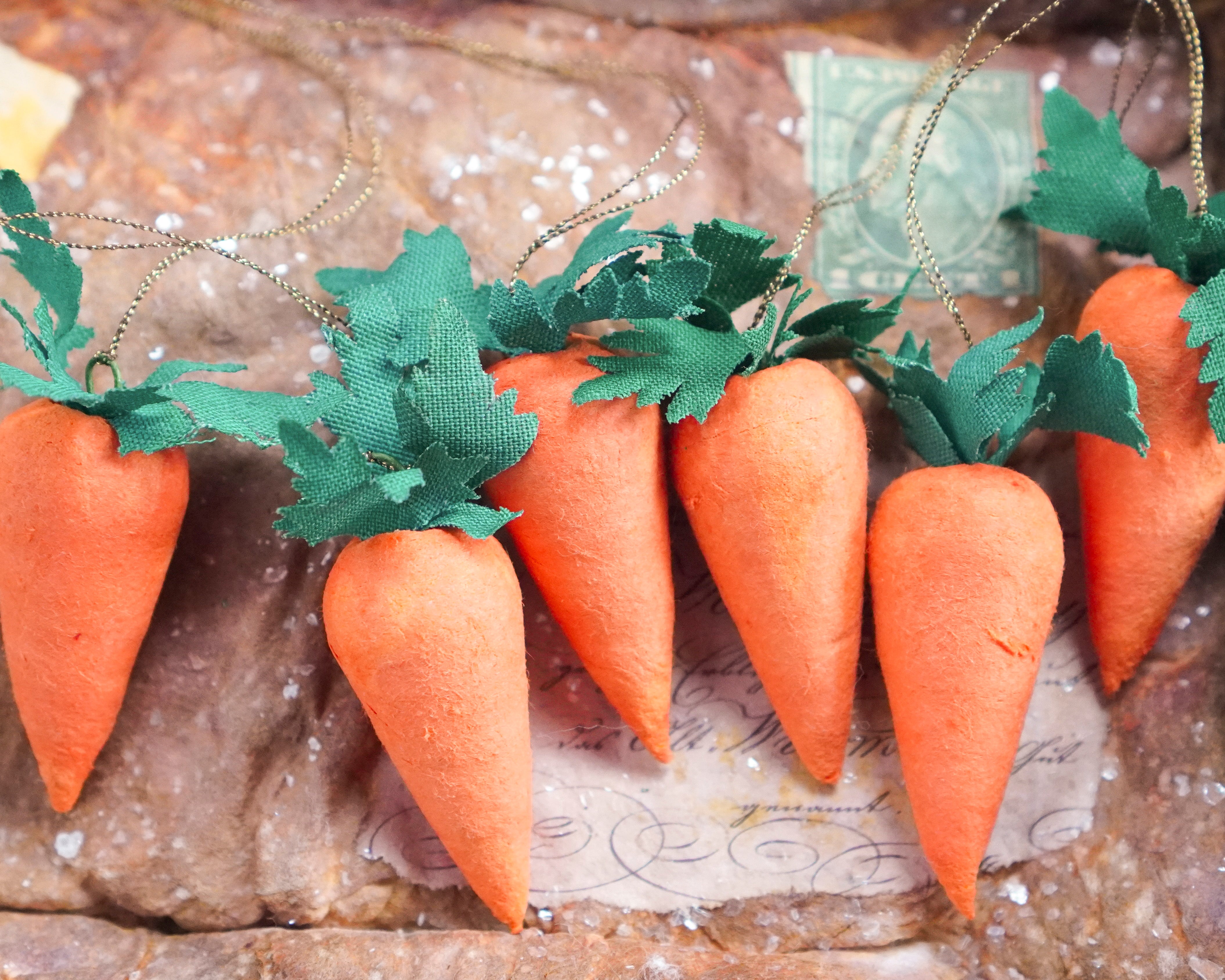 Spun Cotton Carrot Ornaments - Set of 6 Mini Carrot Easter Decorations