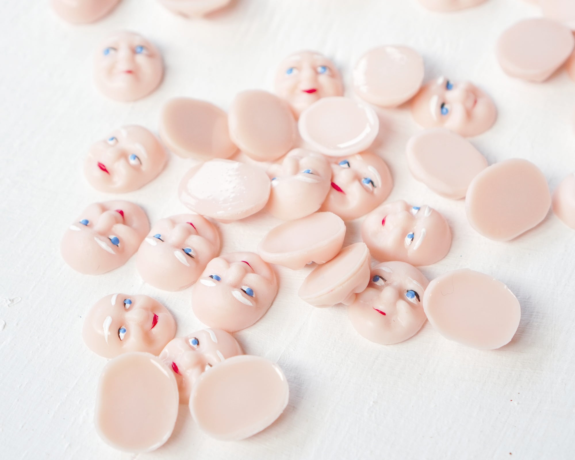 Elf Faces, Cream - Miniature Plastic Face Cabochons for Crafts, 12 Pcs.