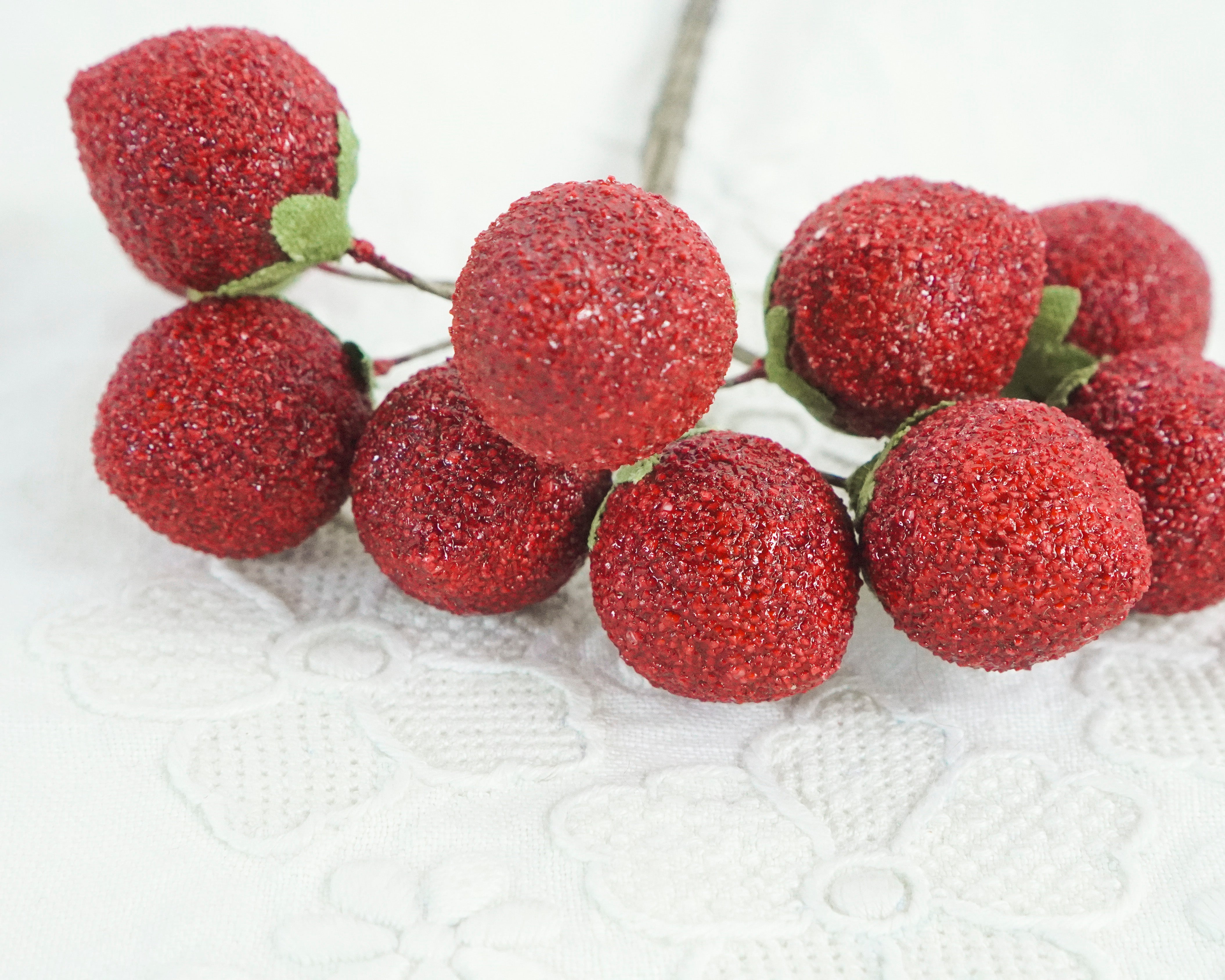 Spun Cotton Berries - Red Wild Strawberry Picks, 10 pcs.