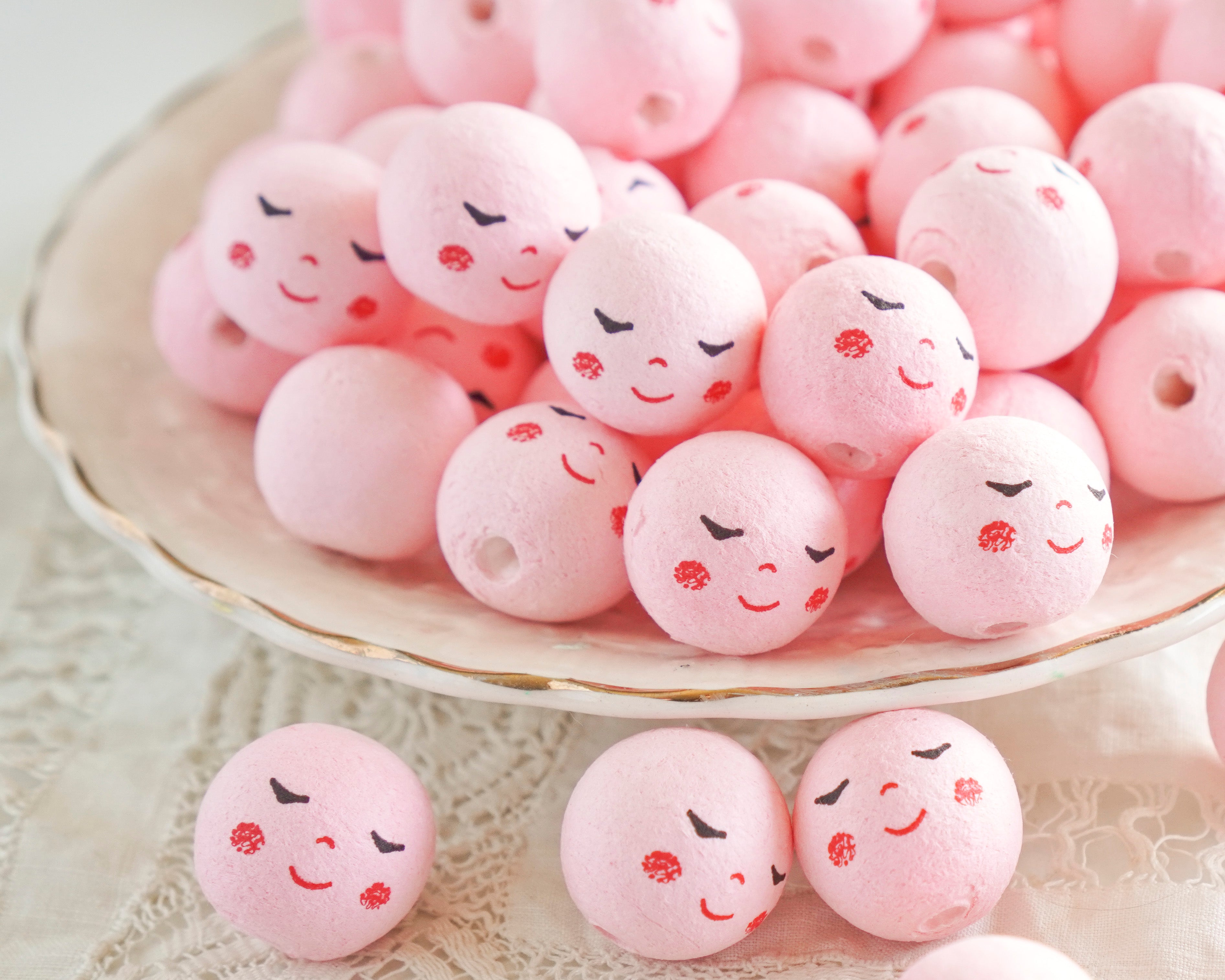 Mini Angel Heads: JOY - 18mm Pink Vintage-Style Spun Cotton Doll Heads, 12 Pcs.