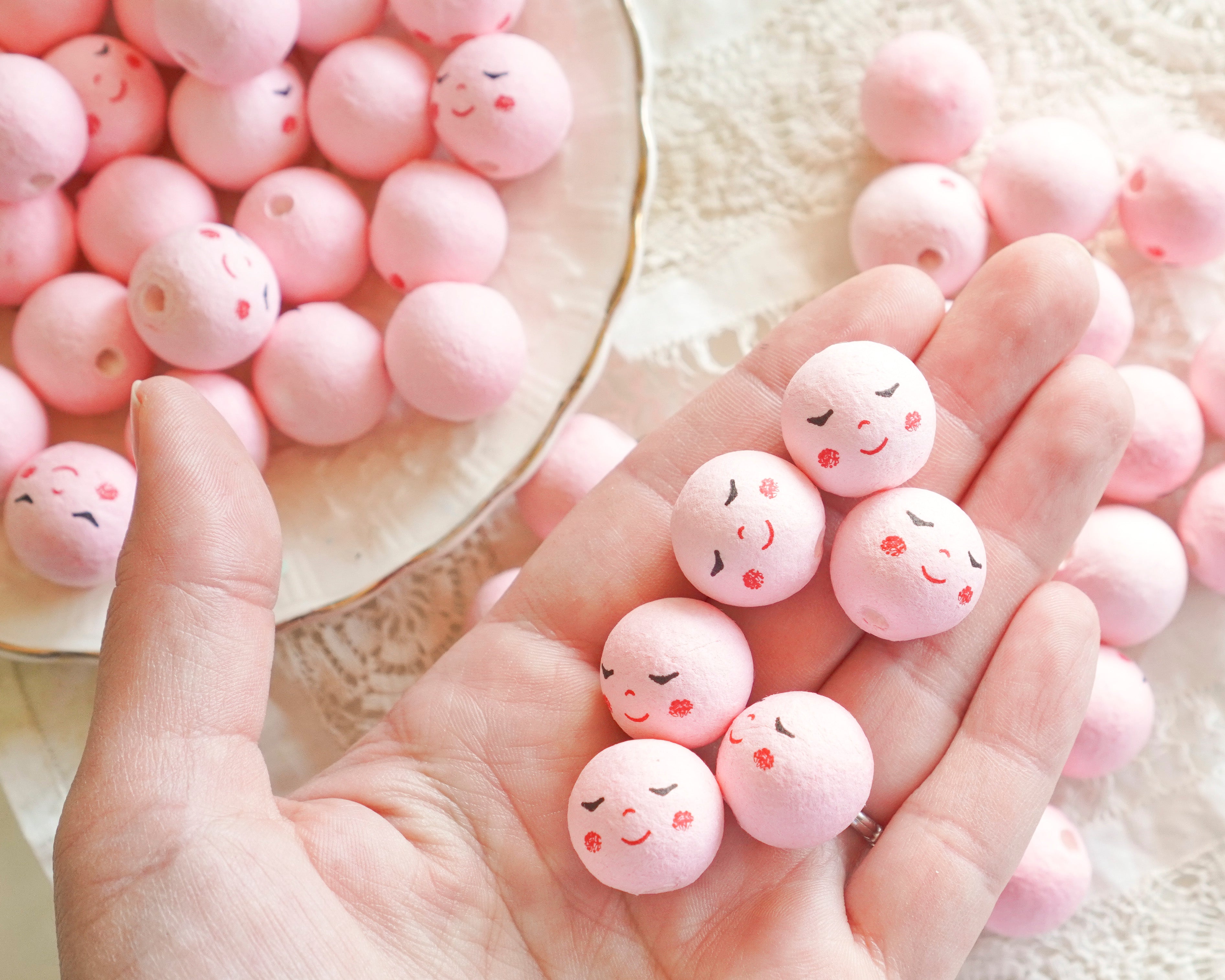 Mini Angel Heads: JOY - 18mm Pink Vintage-Style Spun Cotton Doll Heads, 12 Pcs.