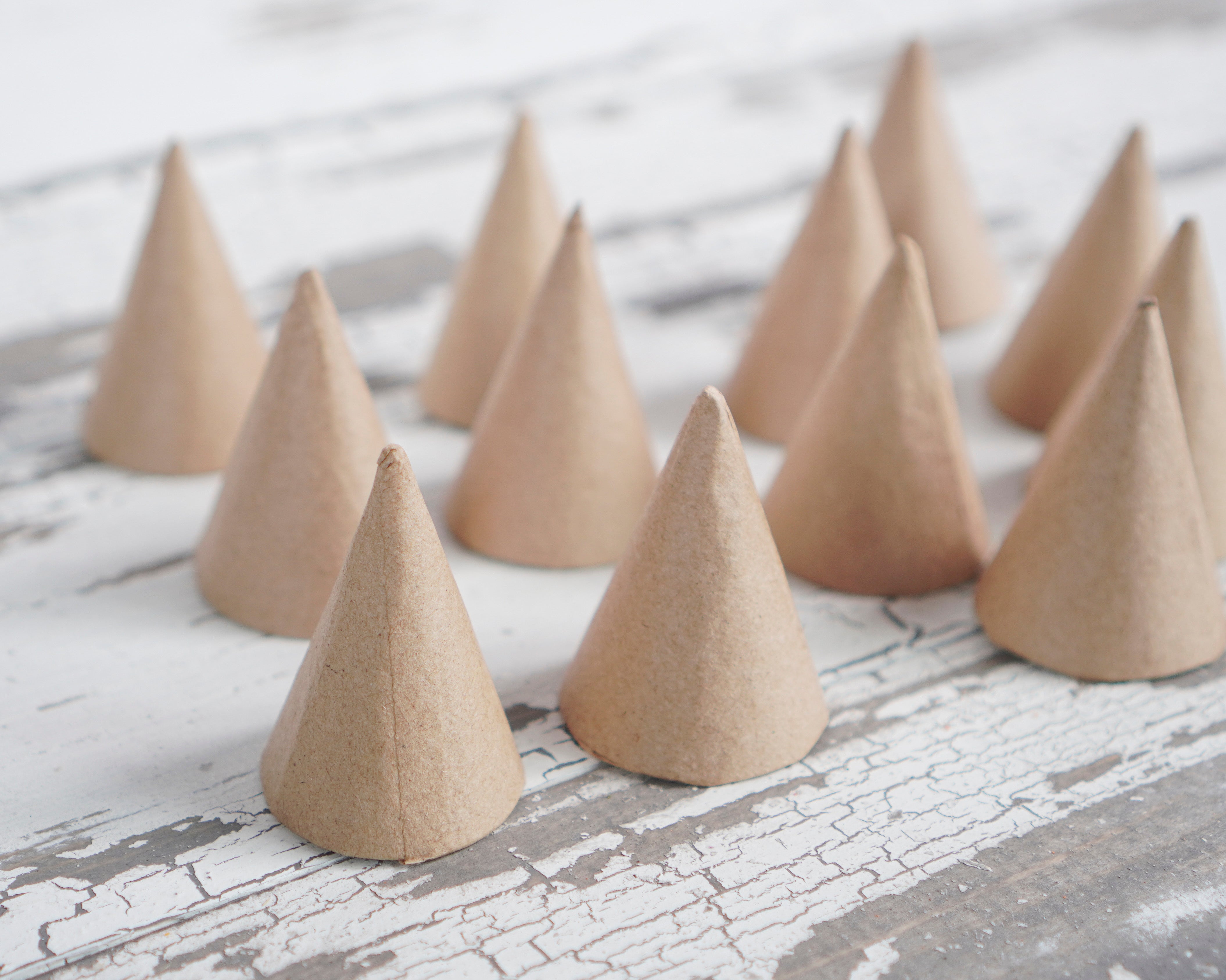 Tiny Paper Mache Cones 2.25 Inch, 12 Pcs.