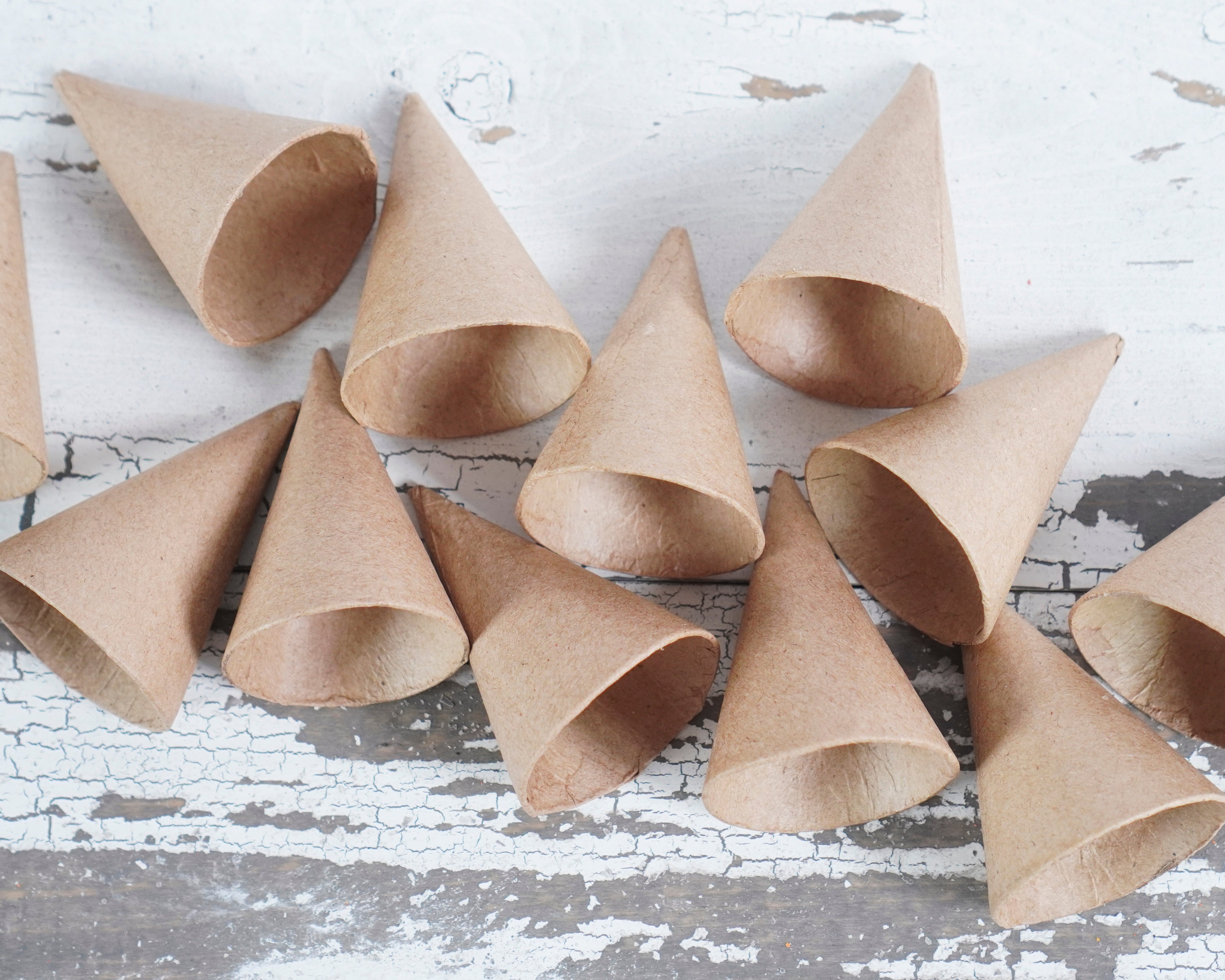 Tiny Paper Mache Cones 2.25 Inch, 12 Pcs.