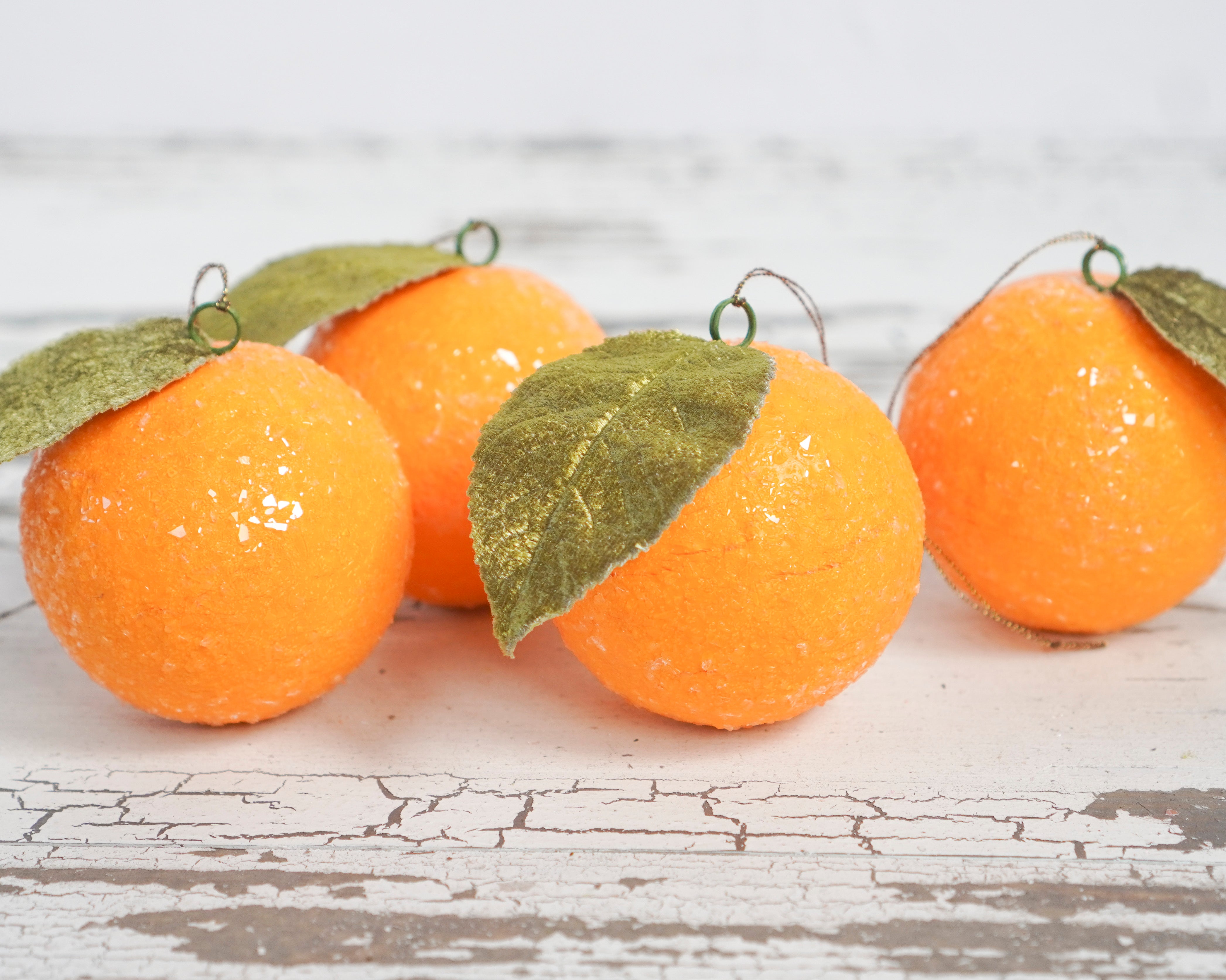 Sugared Orange Christmas Ornaments, 4 Piece Boxed Set