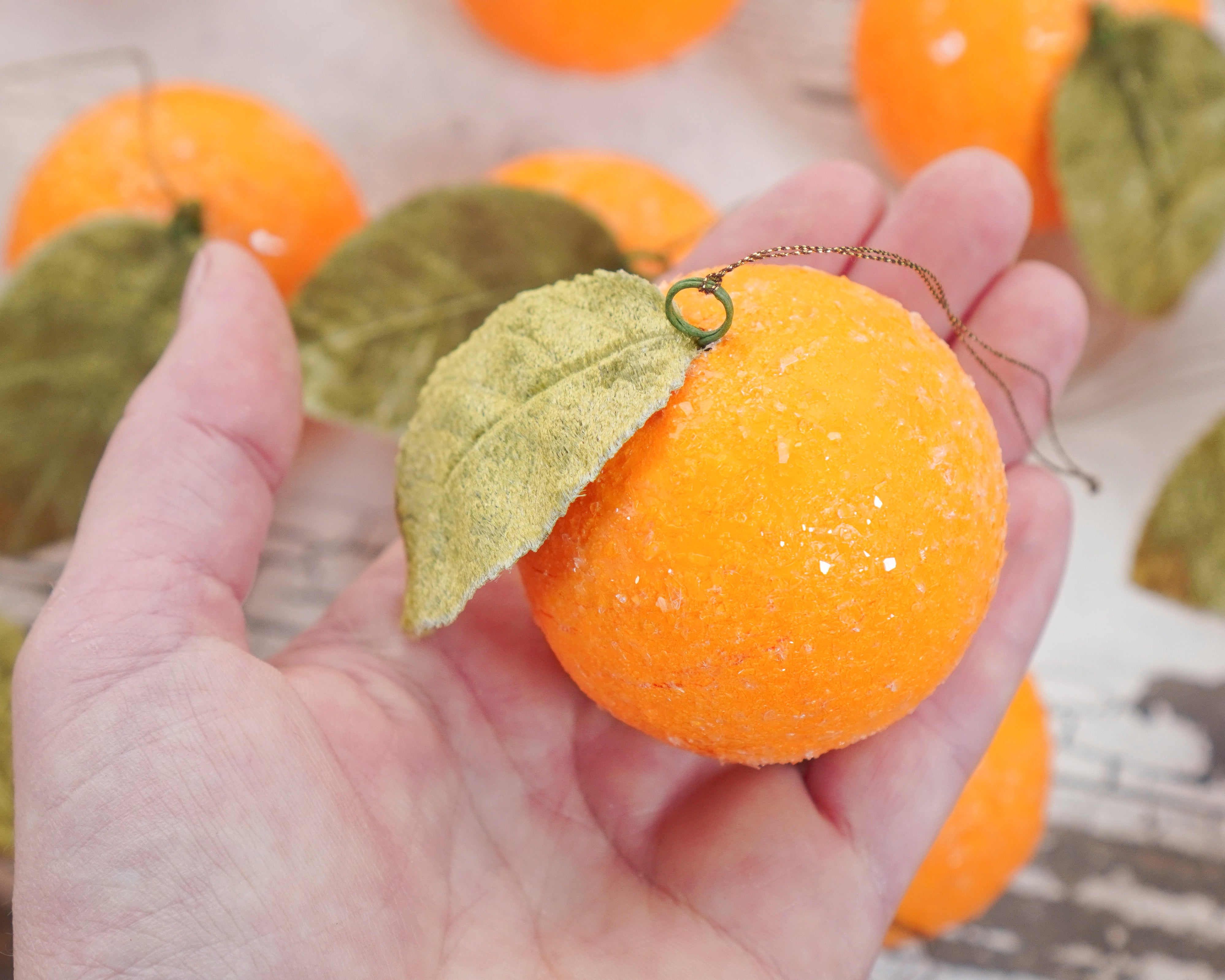 Sugared Orange Christmas Ornaments, 4 Piece Boxed Set