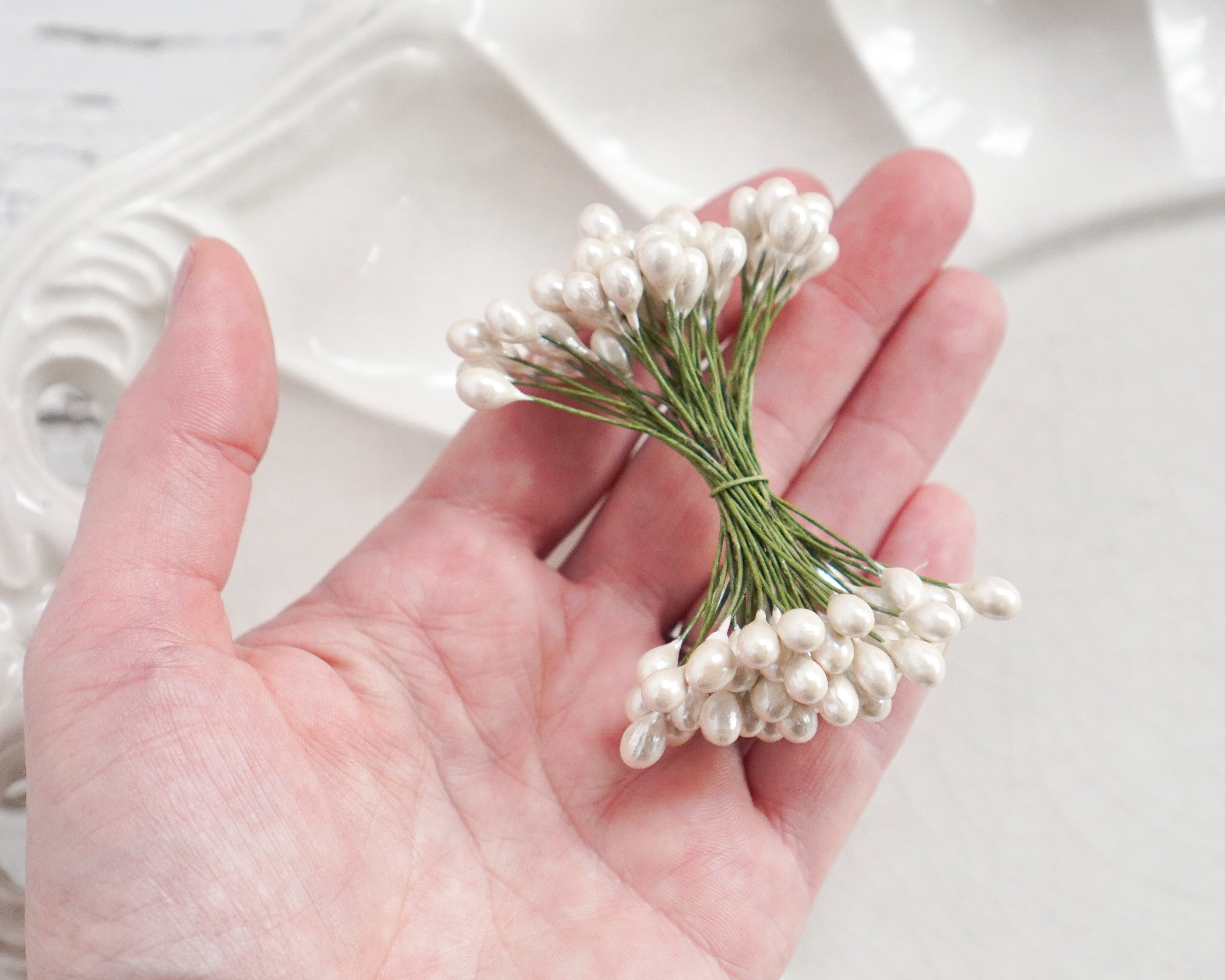 Ivory Pearl Berry Stamens, 50 Pcs.