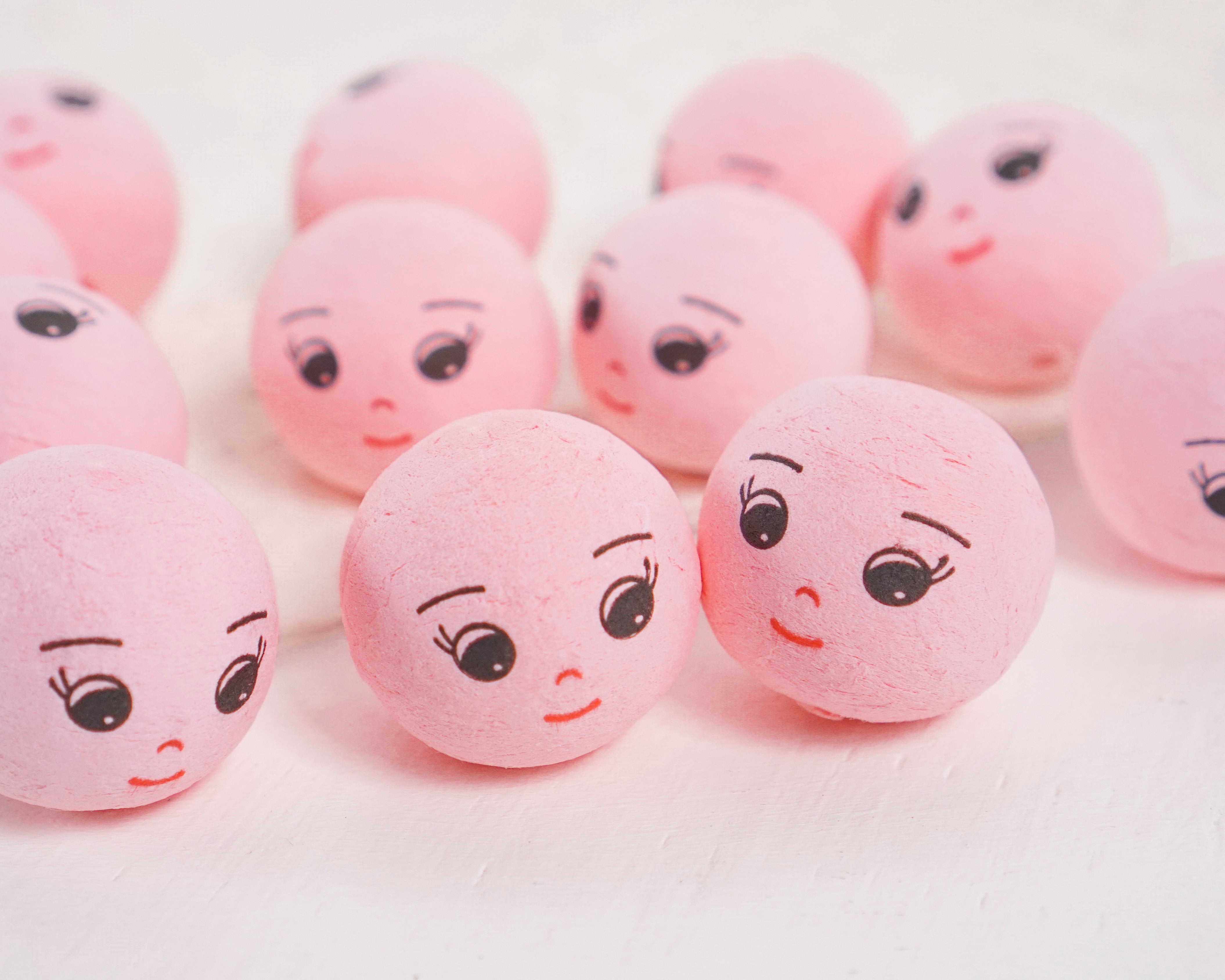 Pink Spun Cotton Heads DREAMER 30mm Vintage Style Cotton Doll Heads