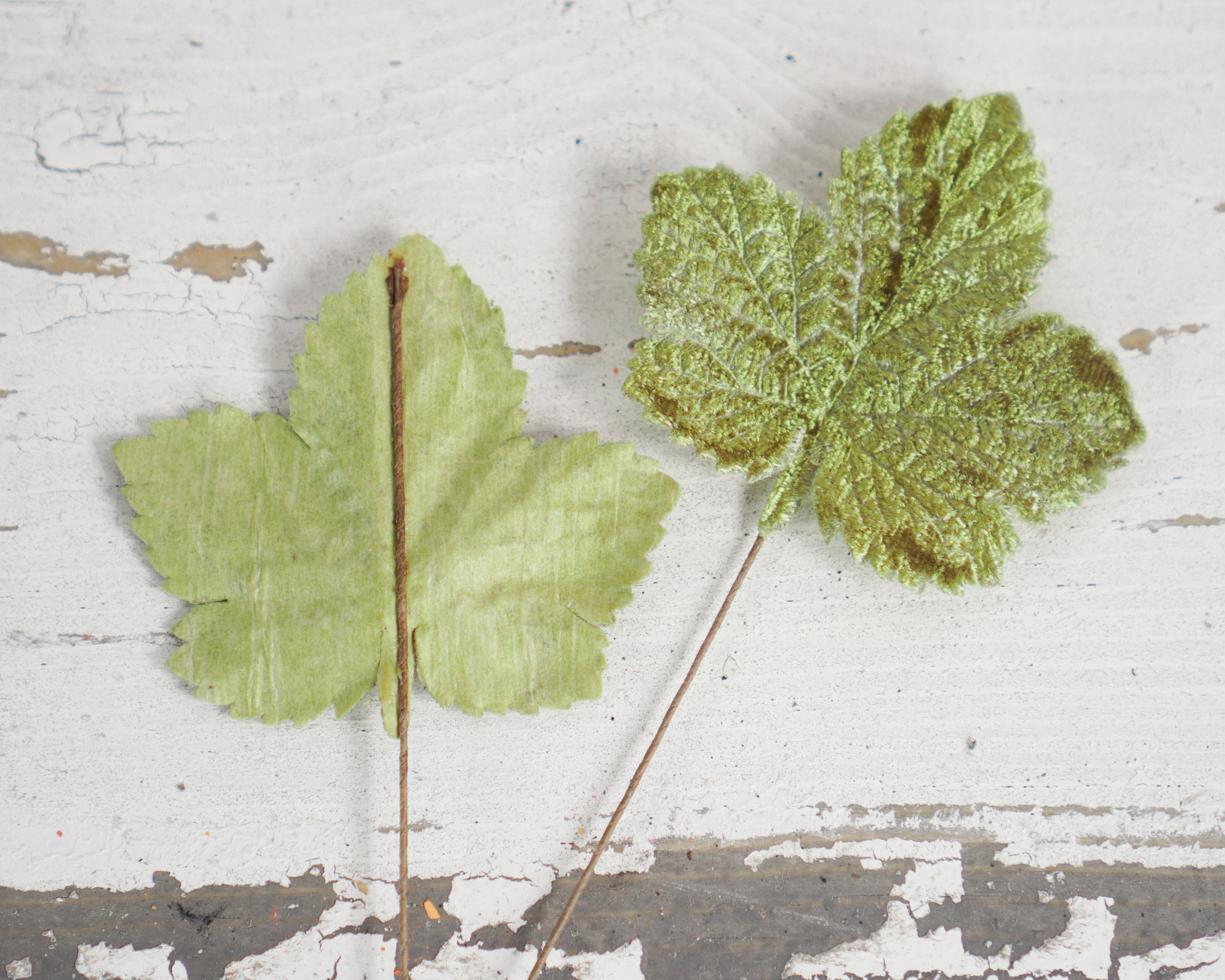 Mini Velvet Pumpkin Leaves - Moss Green Autumn Craft Leaf Stems, 10 Pcs.