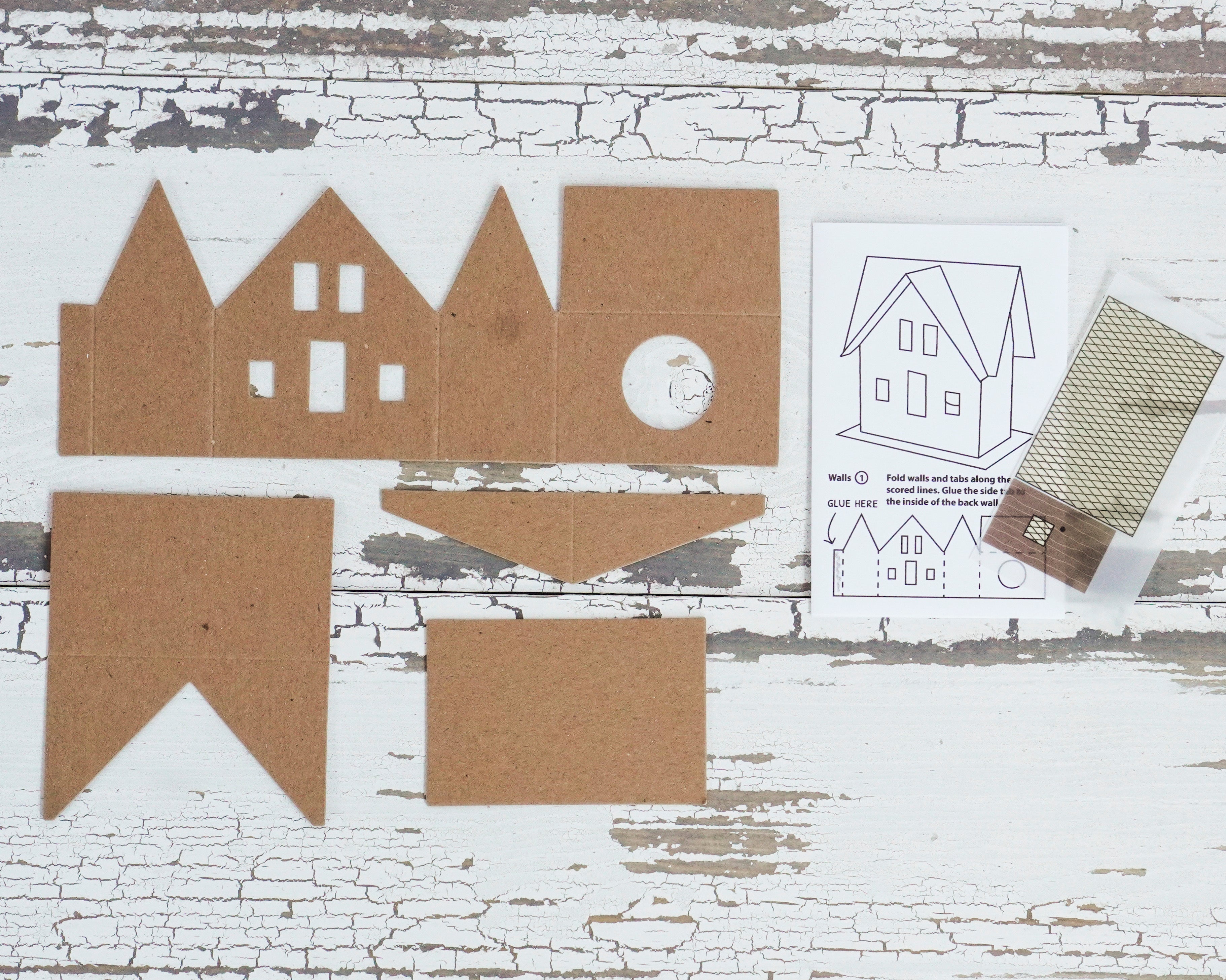 Christmas Village Putz Kit - DIY Flat Pack Vintage Style Chipboard Houses, 4-Piece Set