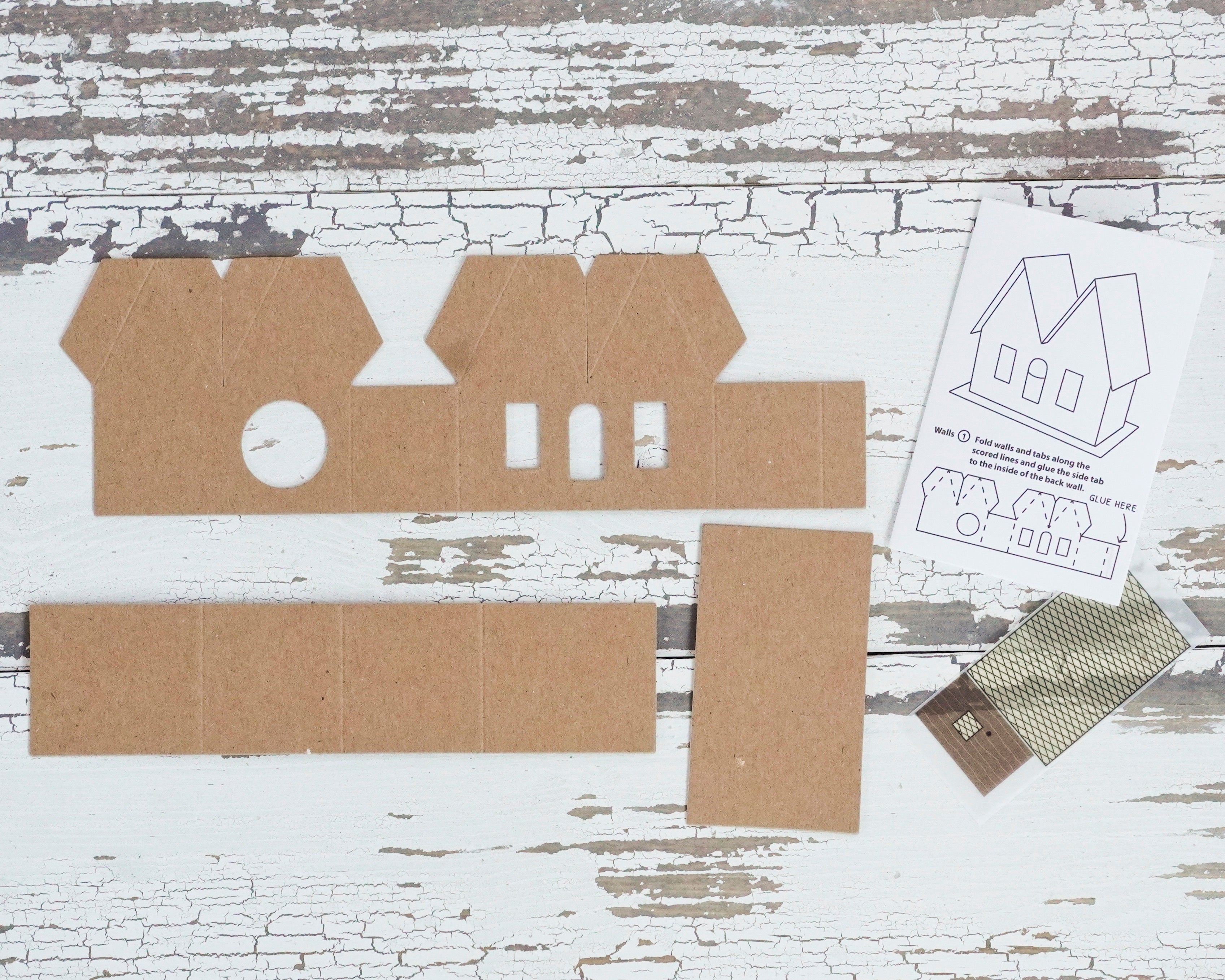 Christmas Village Putz Kit - DIY Flat Pack Vintage Style Chipboard Houses, 4-Piece Set