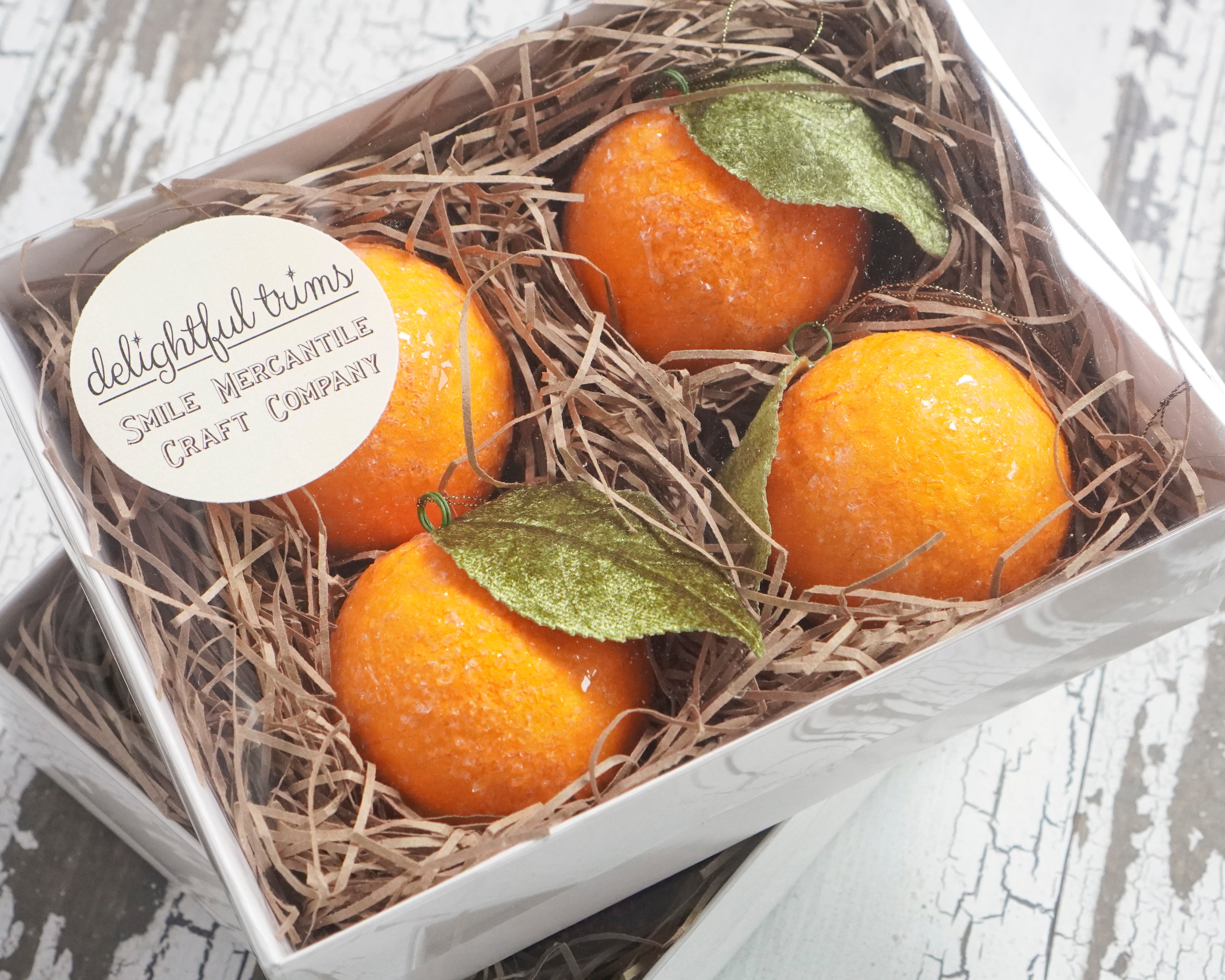 Sugared Orange Christmas Ornaments, 4 Piece Boxed Set