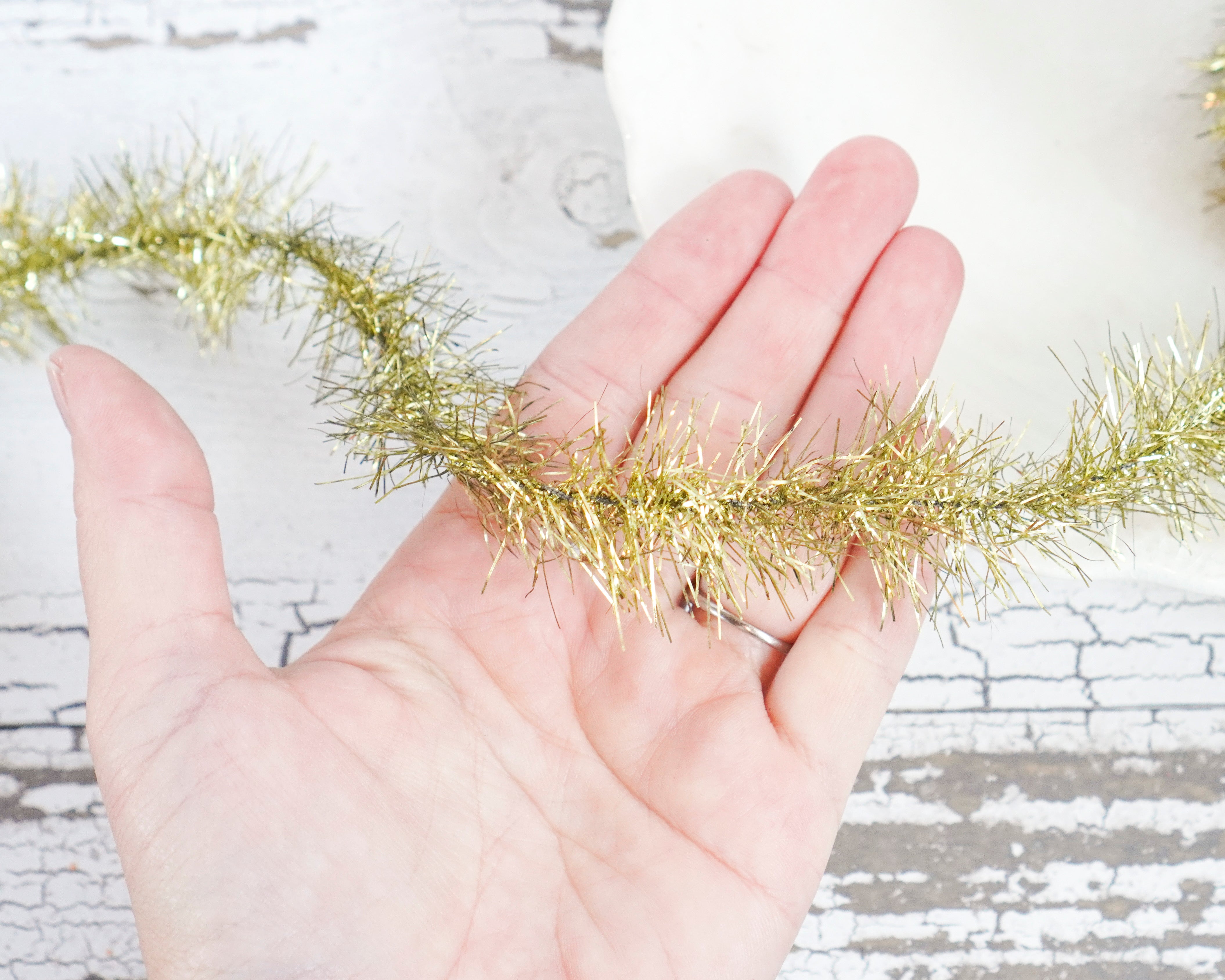 Tinsel Garland - Pale Brass Gold Vintage Style Christmas Trim, 12 Foot Spool