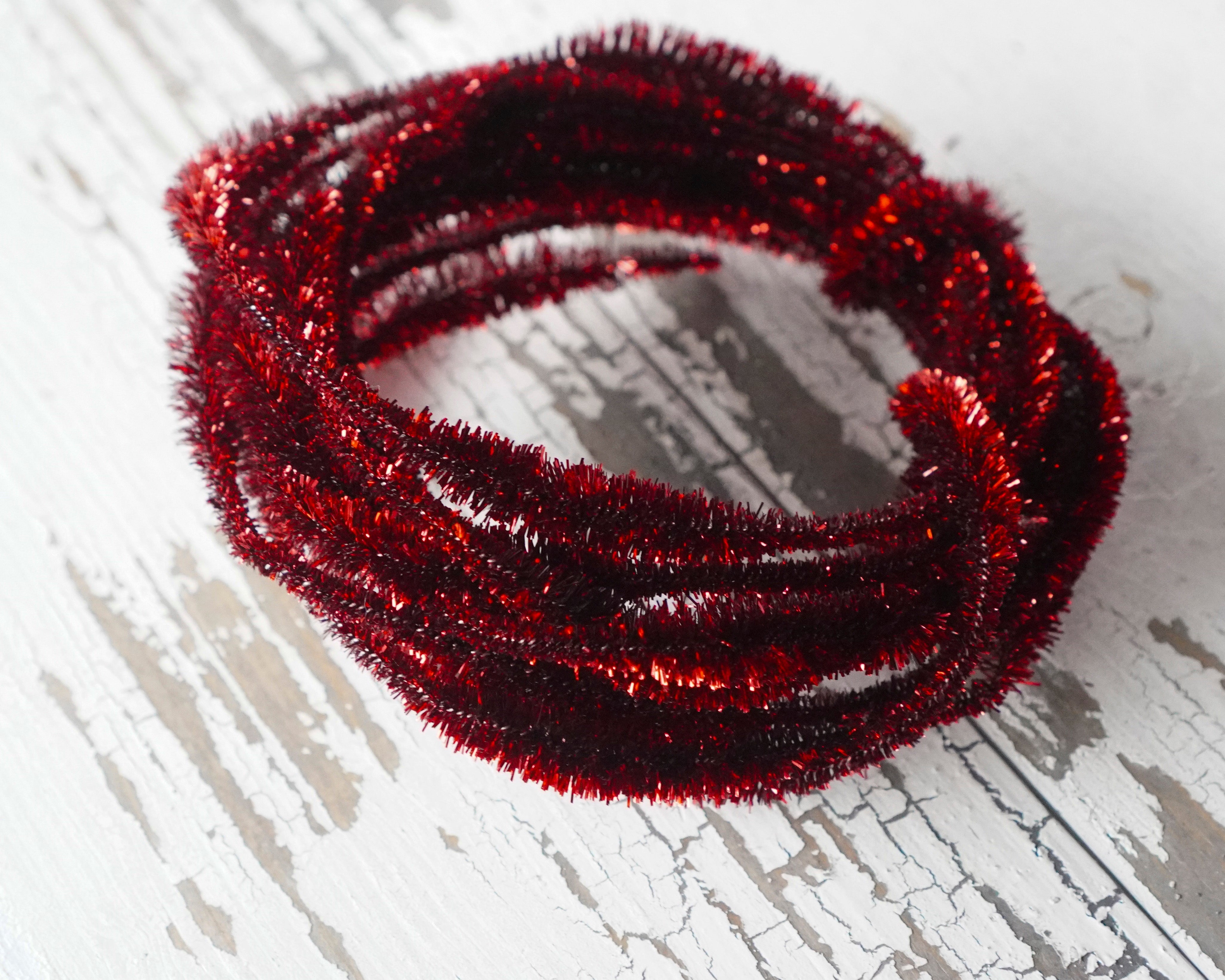 Metallic Dark Red Bump Chenille - Skinny Wired Bumpy Tinsel Trim, 3 Yds.