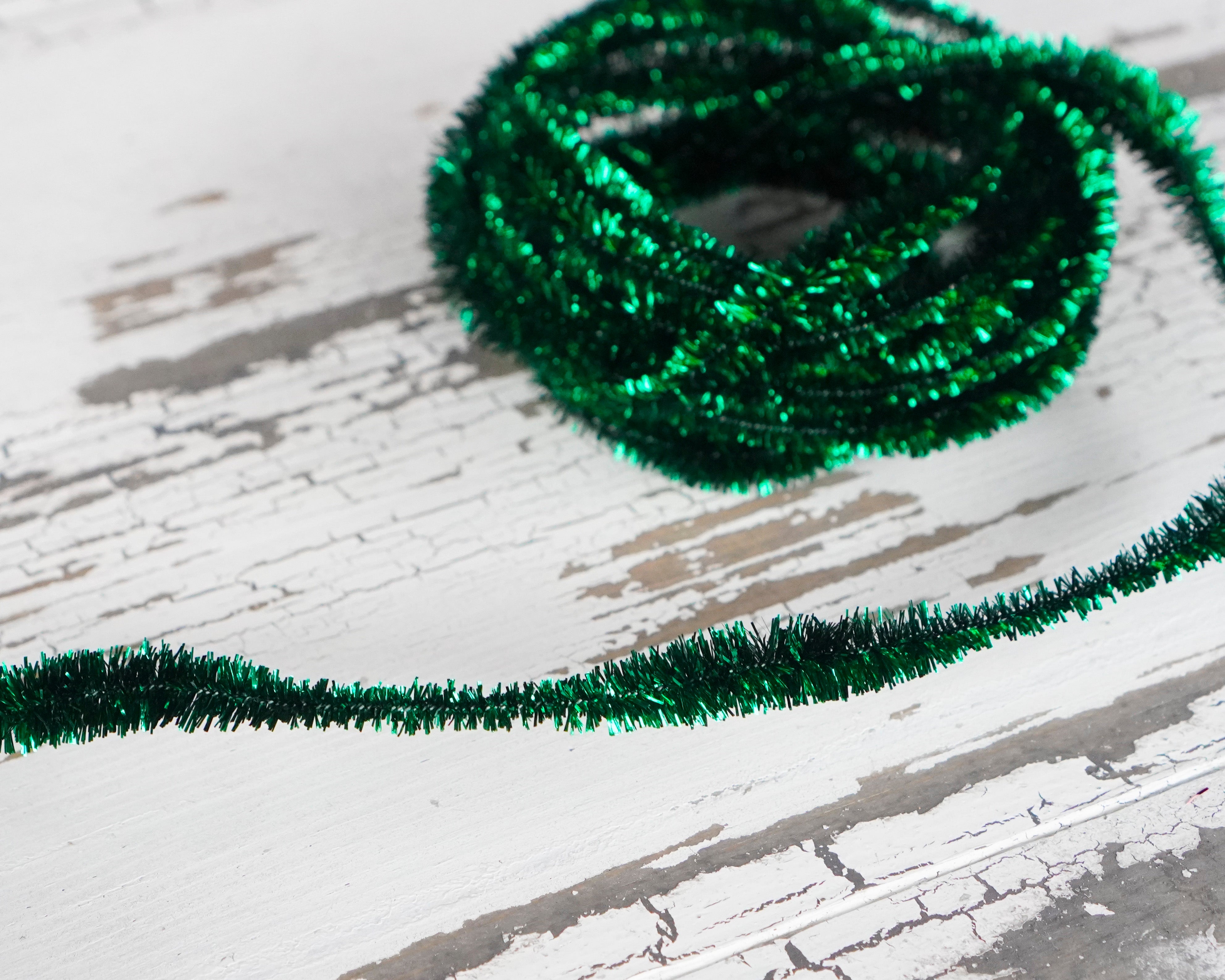 Metallic Green Bump Chenille - Skinny Wired Bumpy Tinsel Trim, 3 Yds.