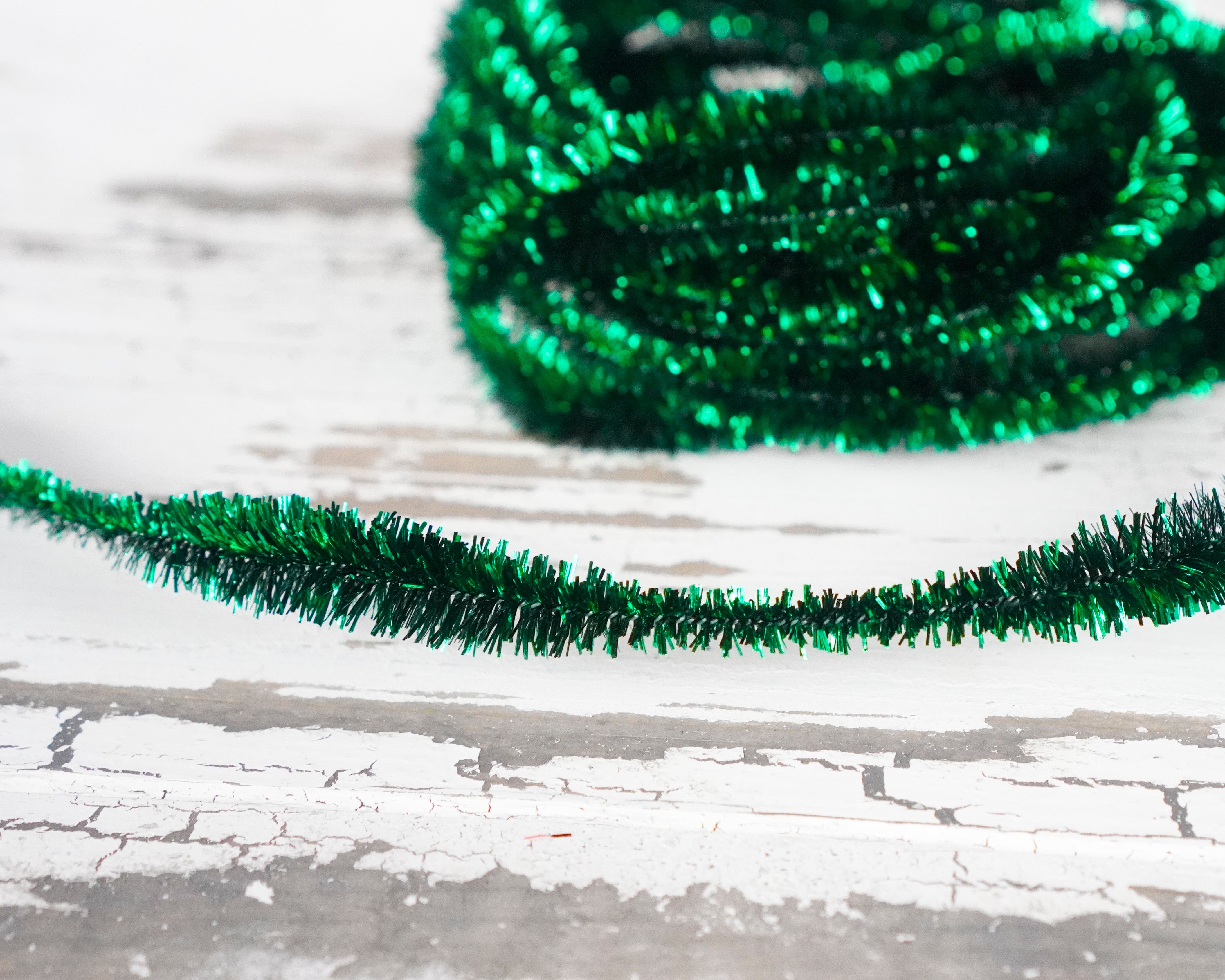 Metallic Green Bump Chenille - Skinny Wired Bumpy Tinsel Trim, 3 Yds.