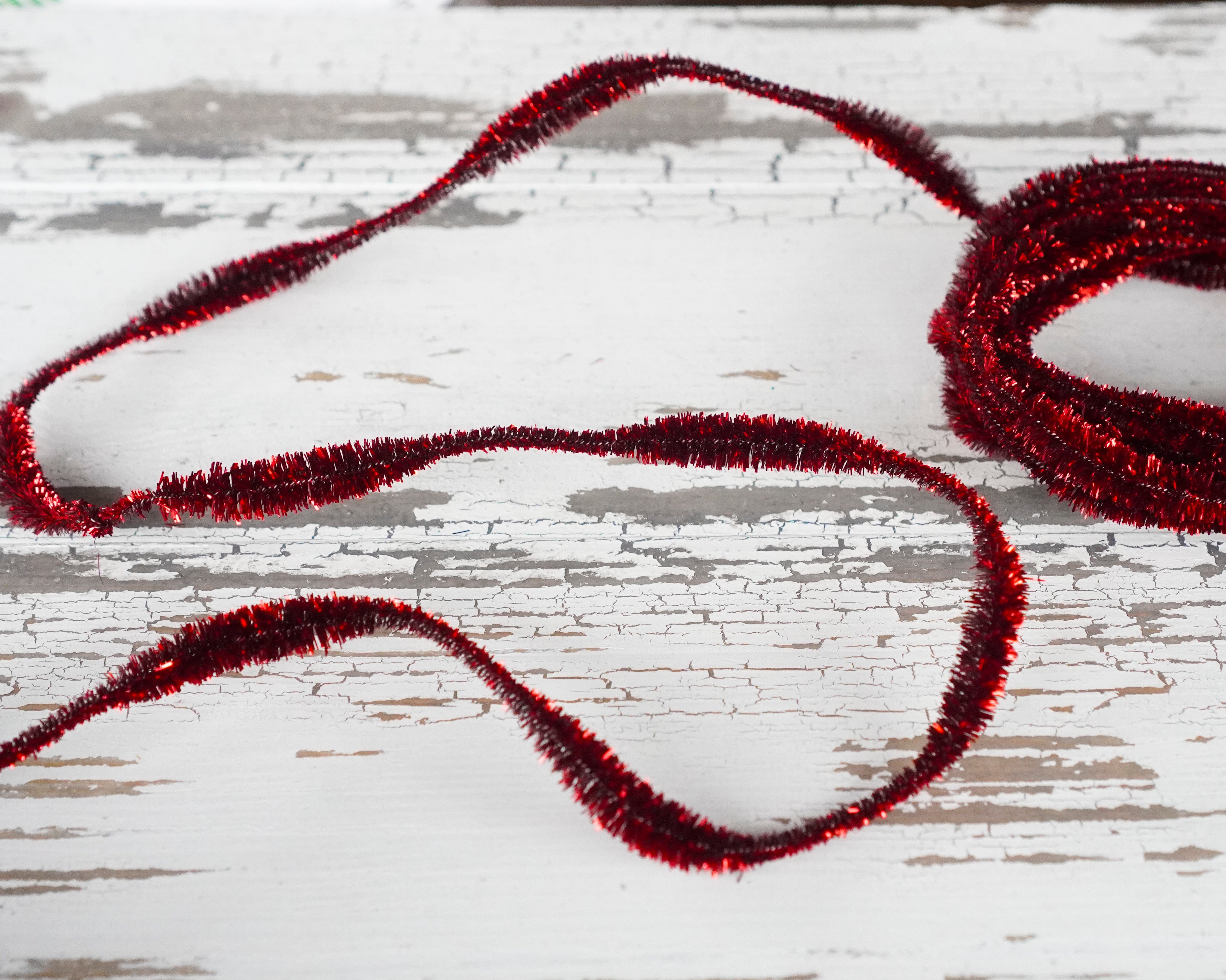 Metallic Dark Red Bump Chenille - Skinny Wired Bumpy Tinsel Trim, 3 Yds.