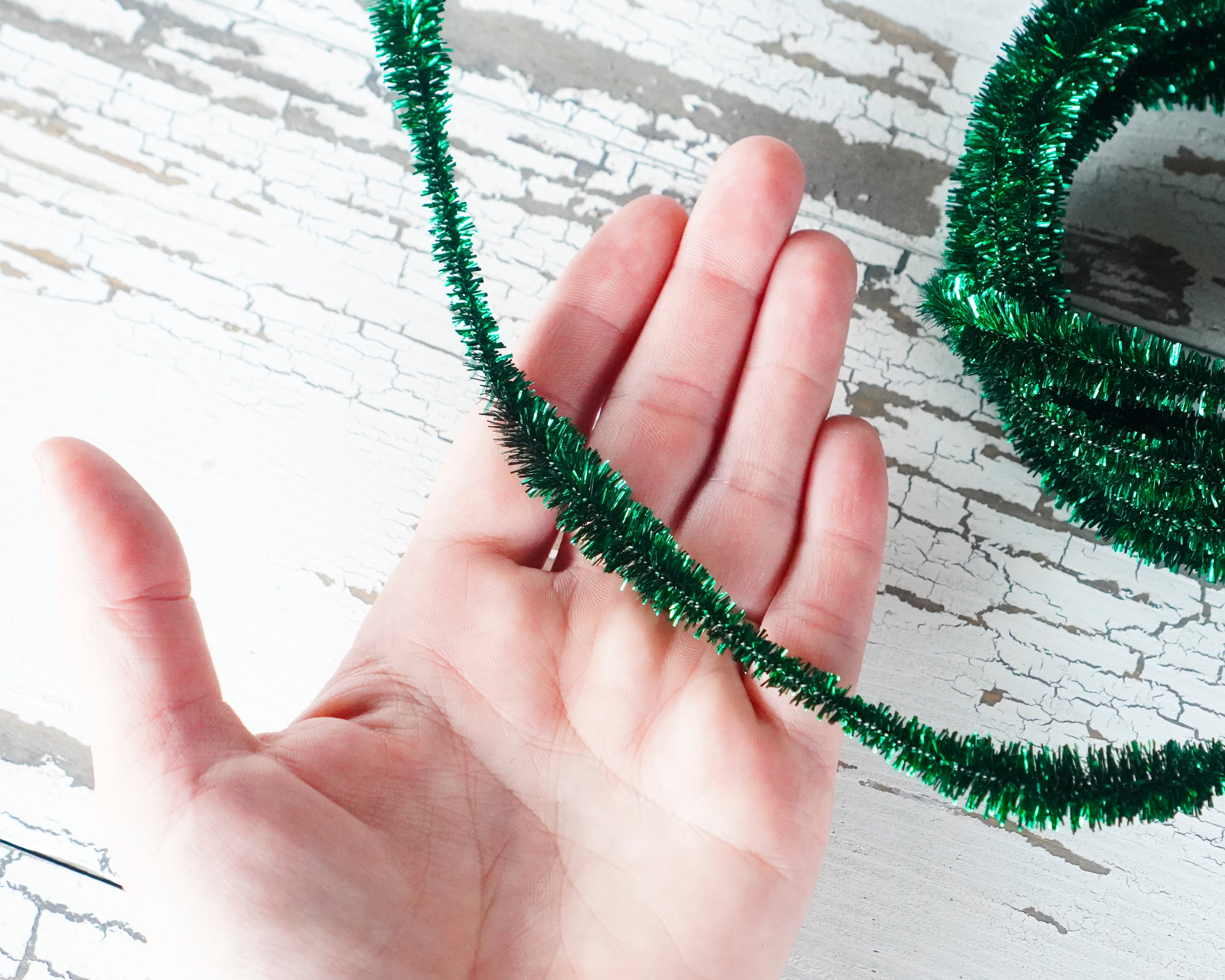 Metallic Green Bump Chenille - Skinny Wired Bumpy Tinsel Trim, 3 Yds.