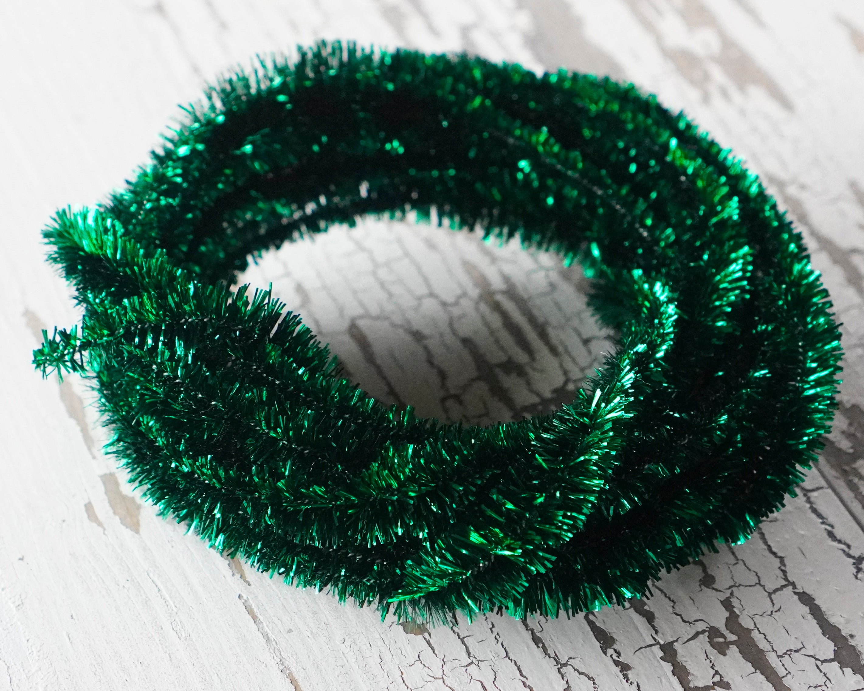 Metallic Green Bump Chenille - Skinny Wired Bumpy Tinsel Trim, 3 Yds.