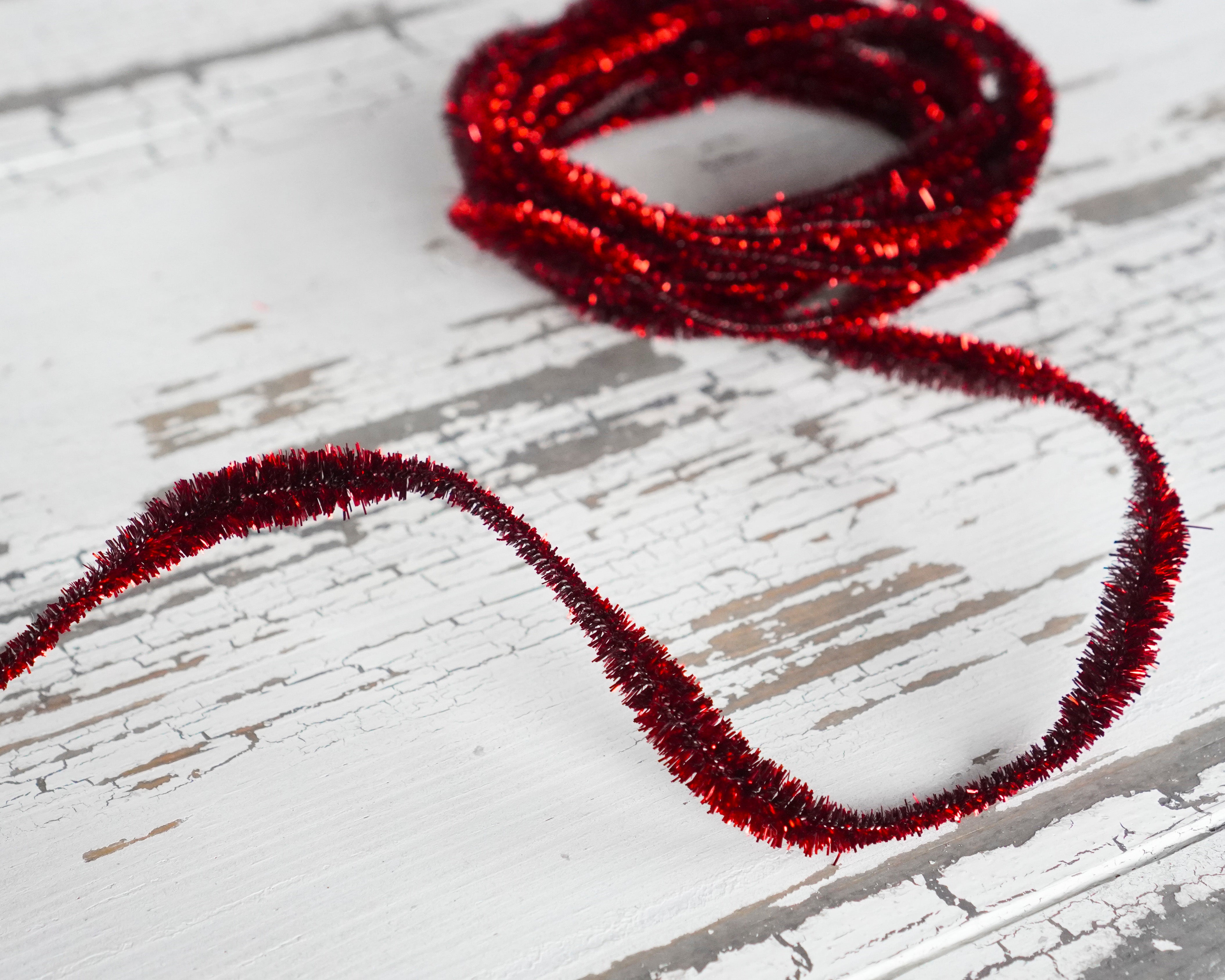 Metallic Dark Red Bump Chenille - Skinny Wired Bumpy Tinsel Trim, 3 Yds.