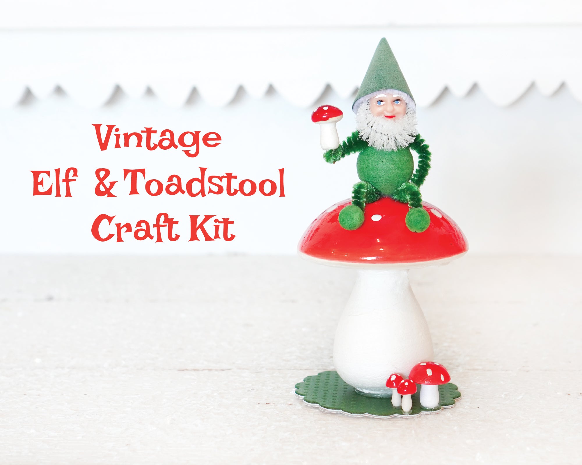 Vintage Elf and Toadstool Craft Kit - DIY Spun Cotton Christmas Decoration
