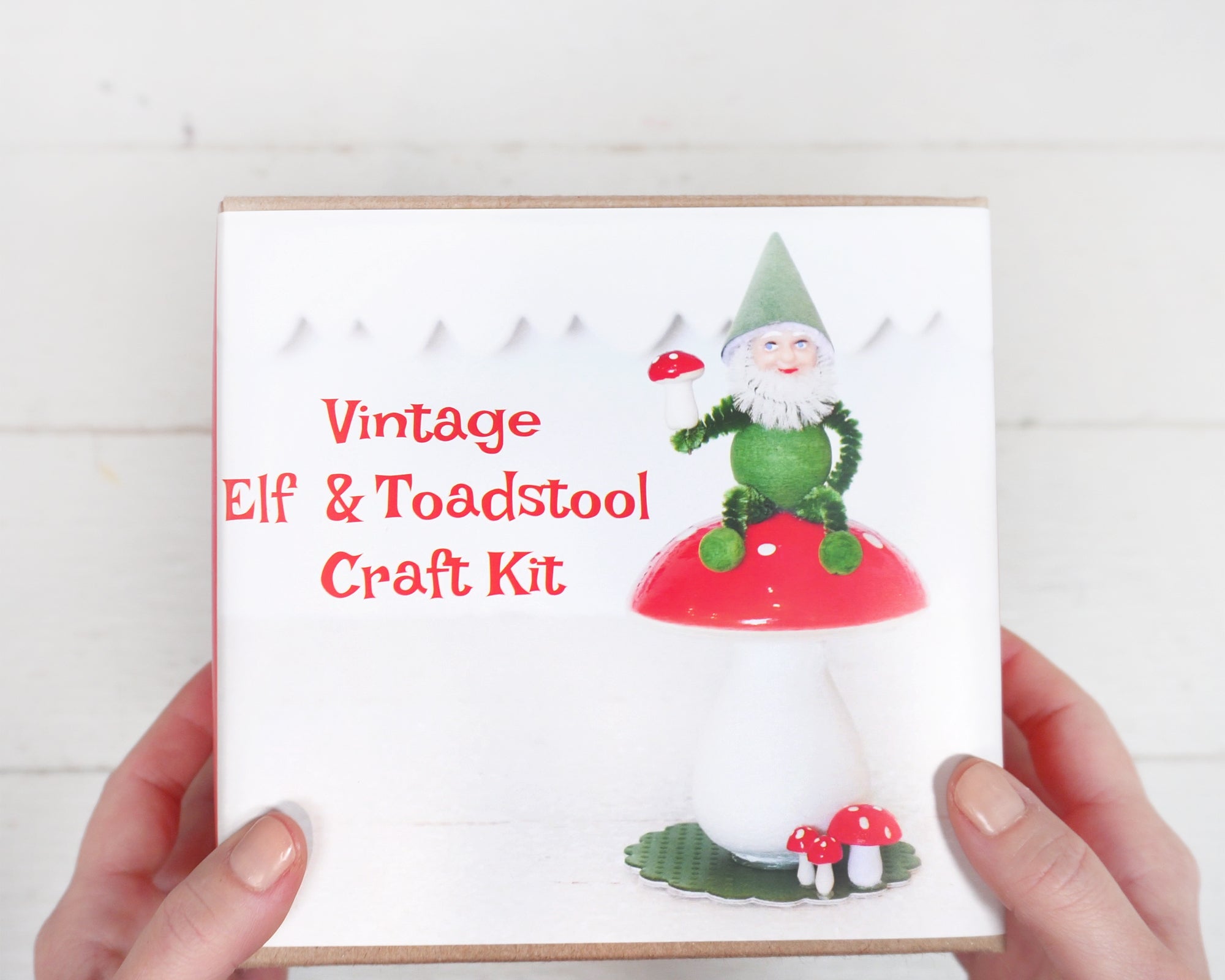 Vintage Elf and Toadstool Craft Kit - DIY Spun Cotton Christmas Decoration