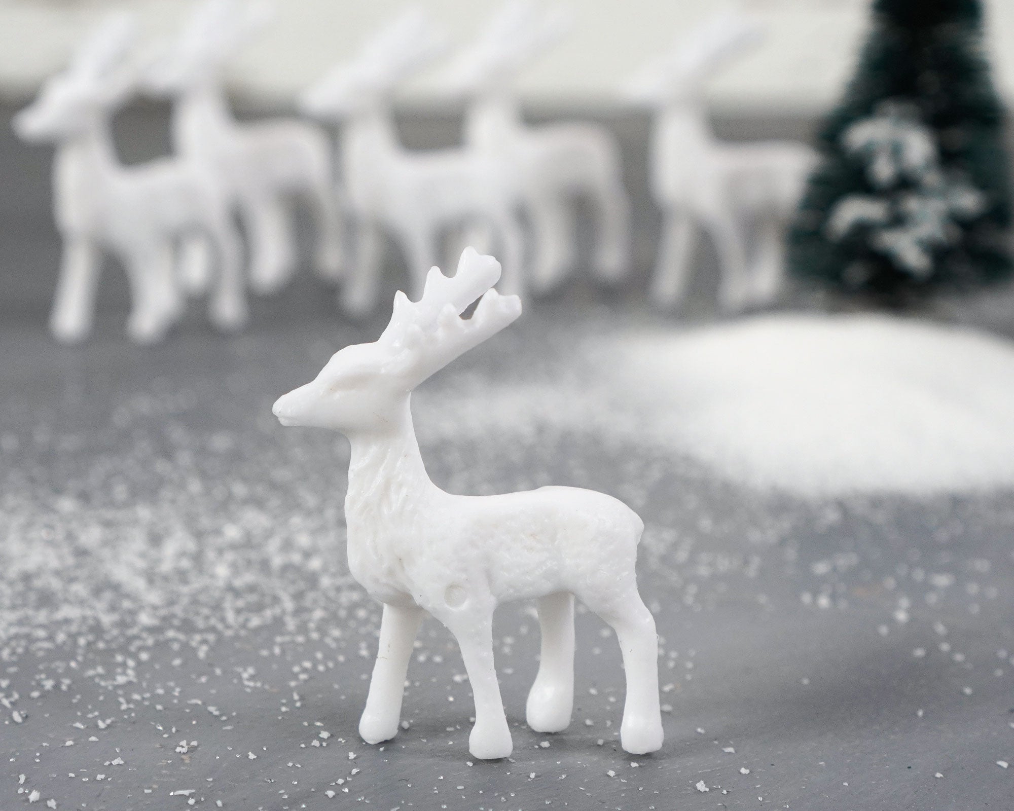 Miniature Plastic Deer - 6 Unpainted Mini Reindeer Figurines