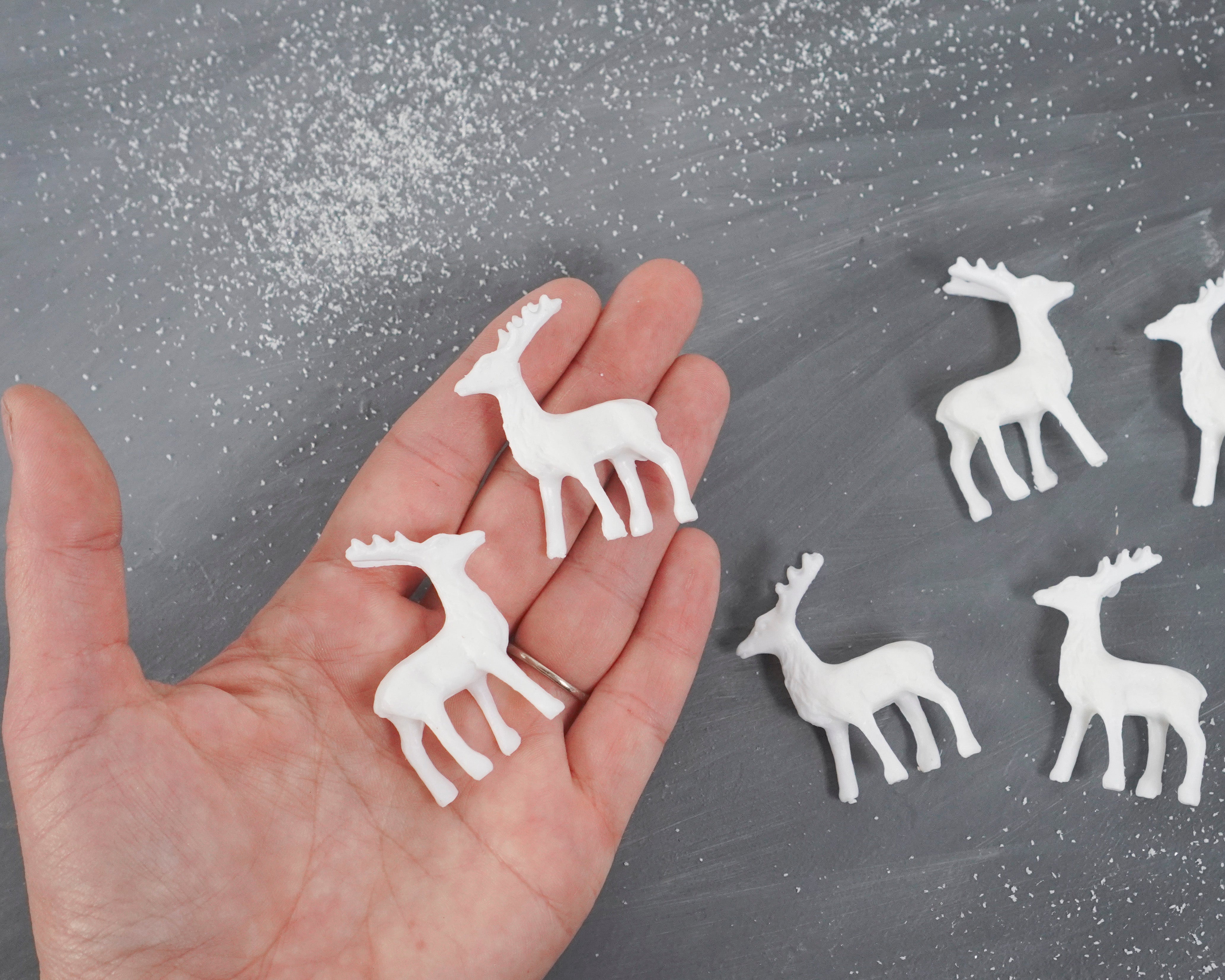 Miniature Plastic Deer - 6 Unpainted Mini Reindeer Figurines