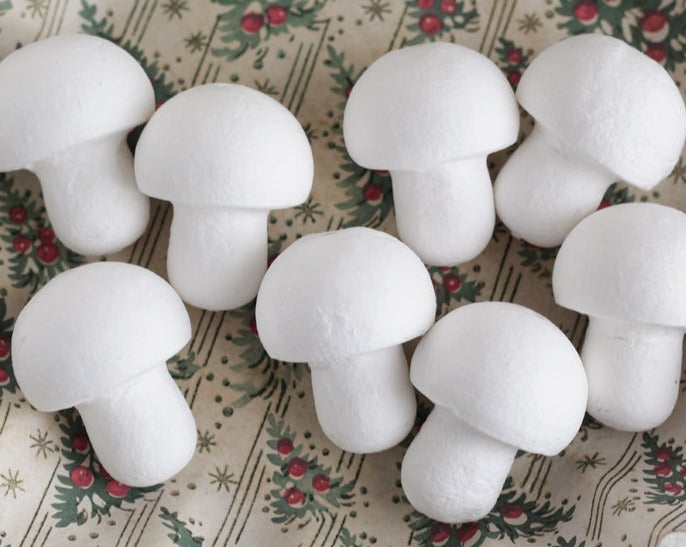 Spun Cotton Mushroom Ornament Blanks (top hole) - 40mm Toadstools